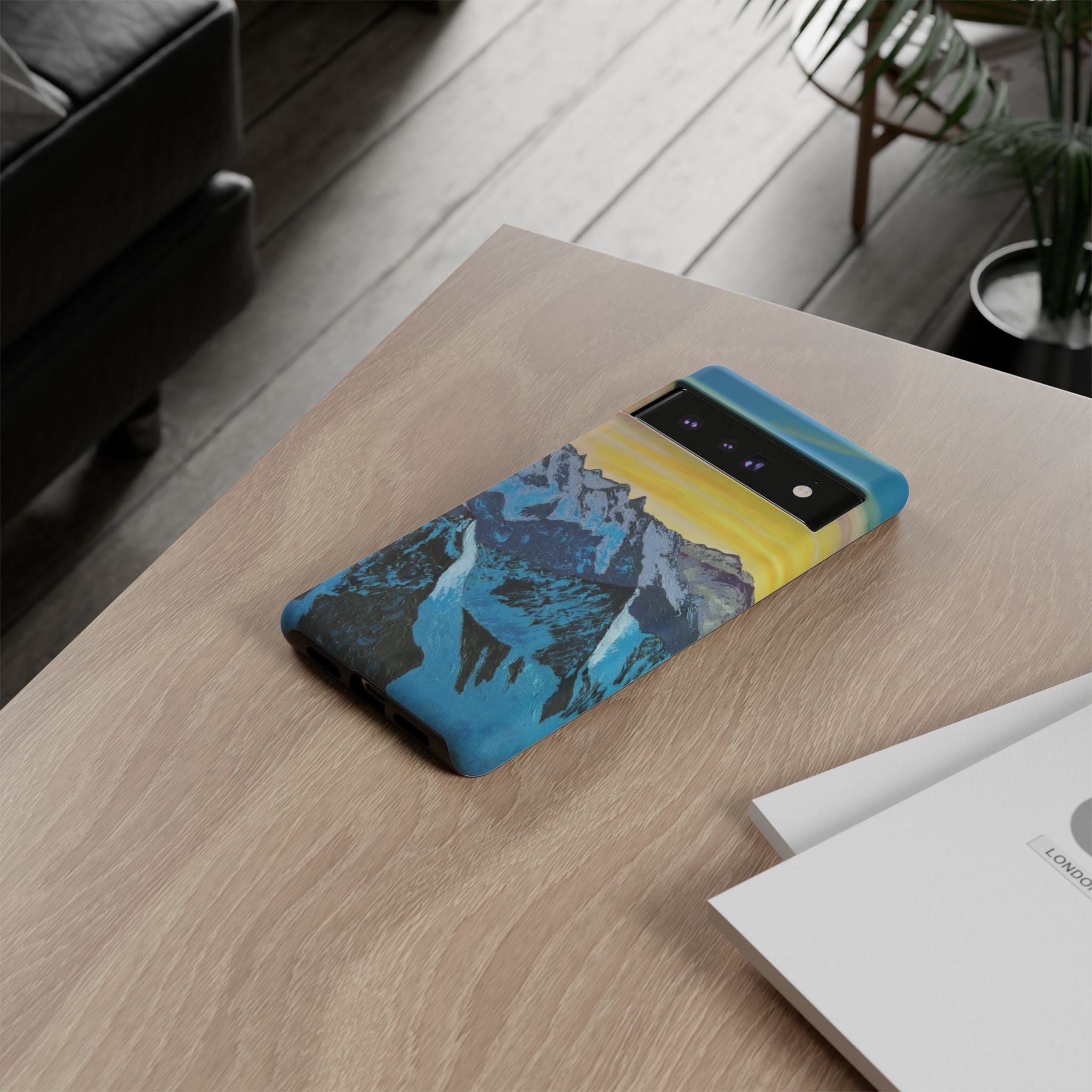 Mountain Sunset Phone Case — Protective Tough Case with Scenic Blue Peaks Design