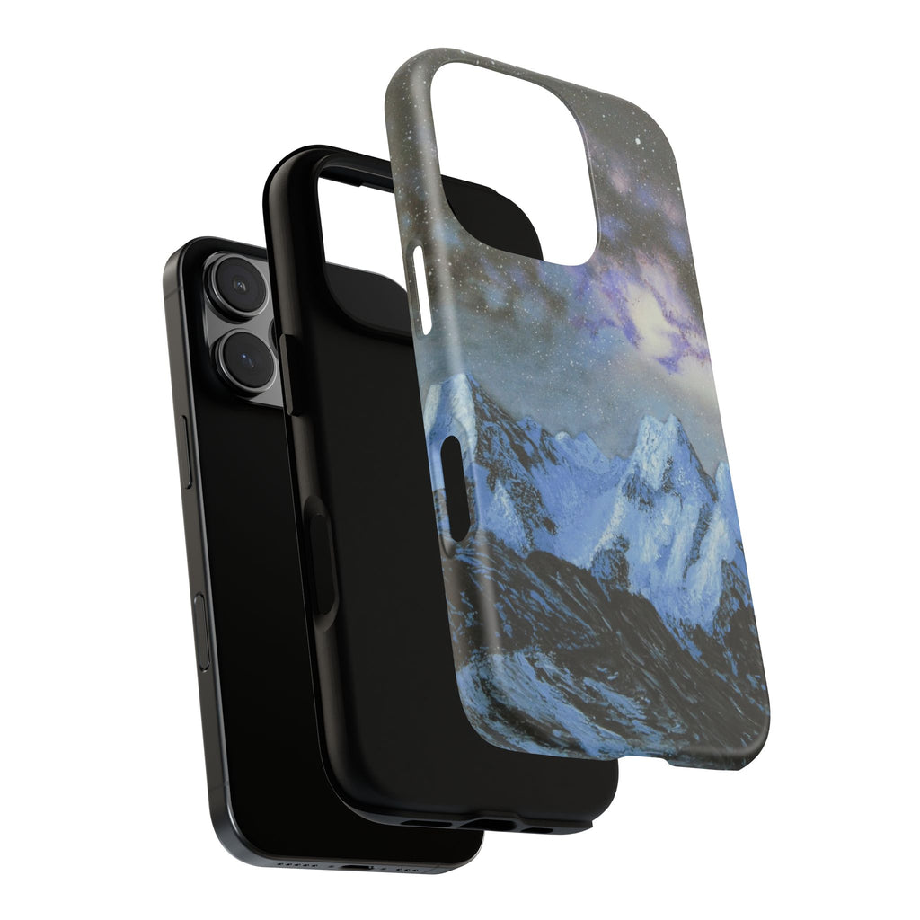 Mountain Night Sky Phone Case — Tough Protective iPhone Cover with Aurora & Snowy Peaks