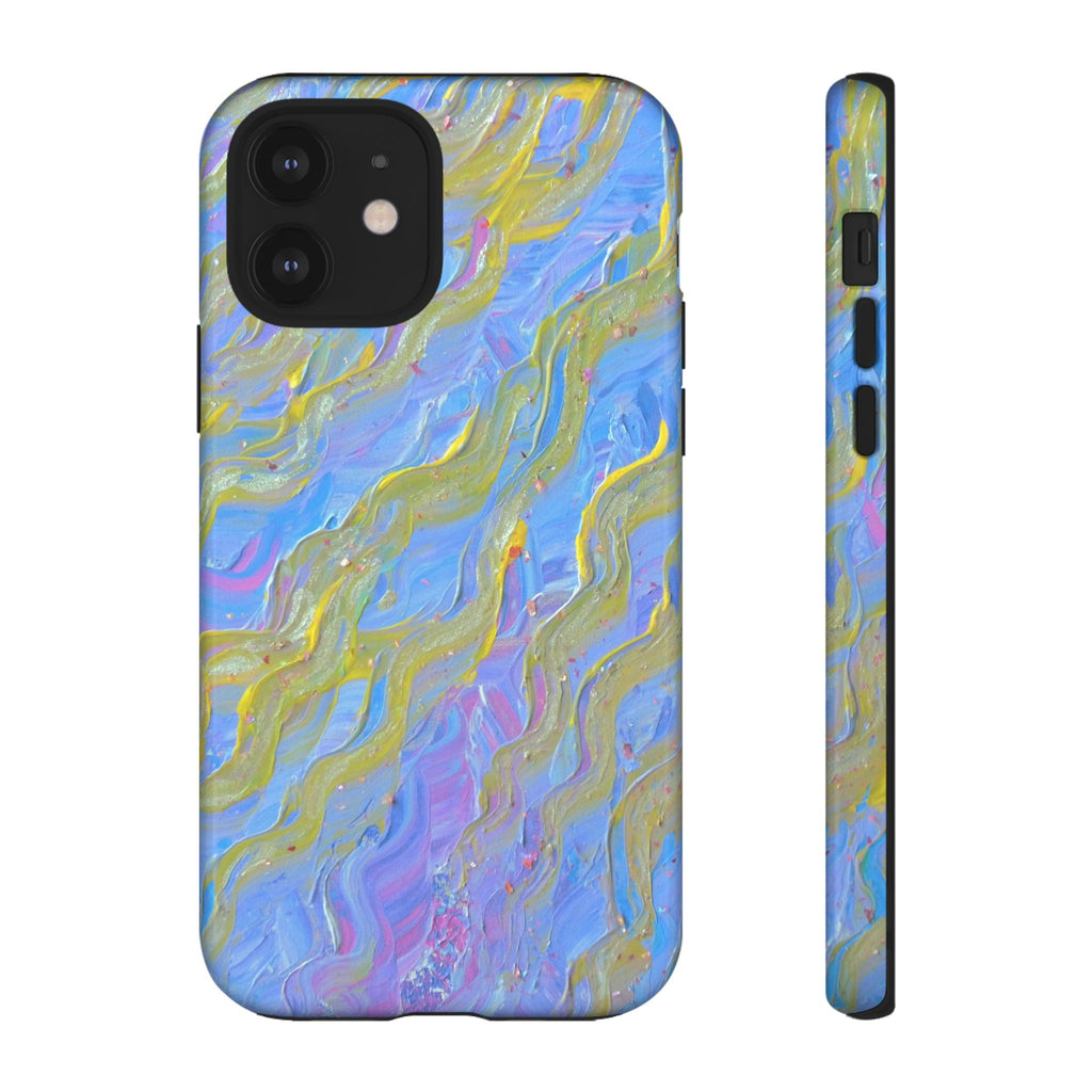 Pastel Marble Tough Phone Case — Blue & Gold Abstract Protective Cover