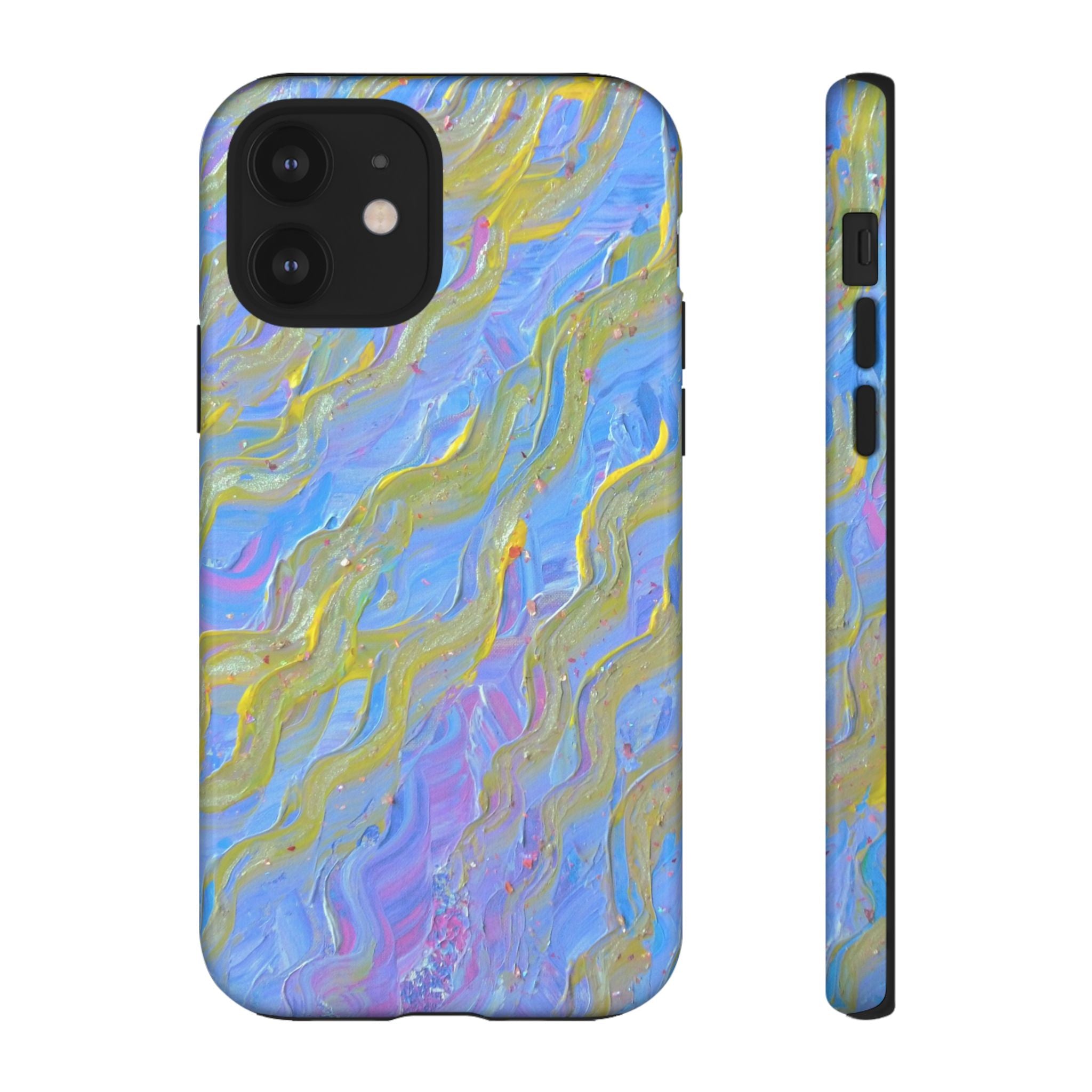 Pastel Marble Tough Phone Case — Blue & Gold Abstract Protective Cover