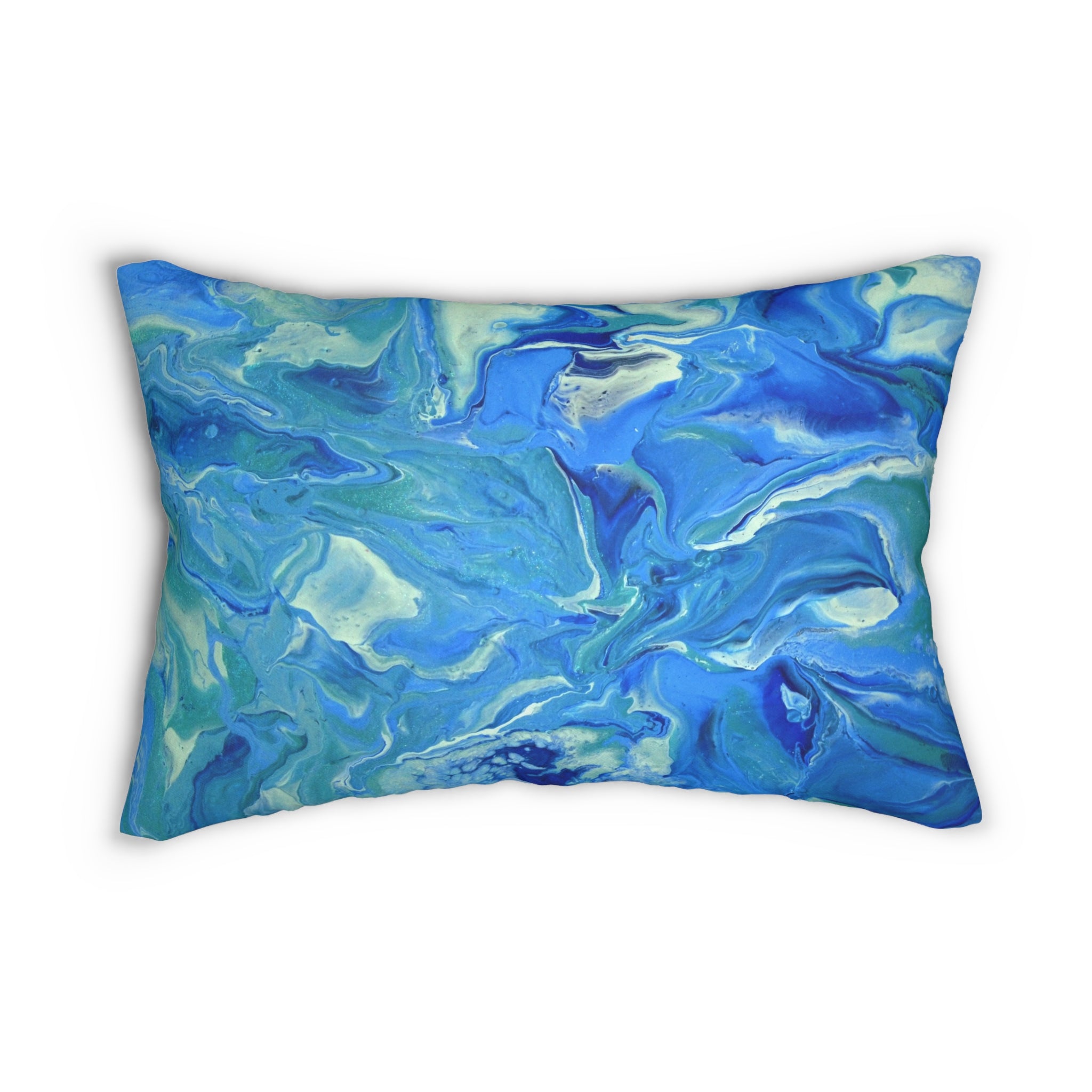 Blue Marble Lumbar Pillow - Abstract Ocean Wave Accent Cushion