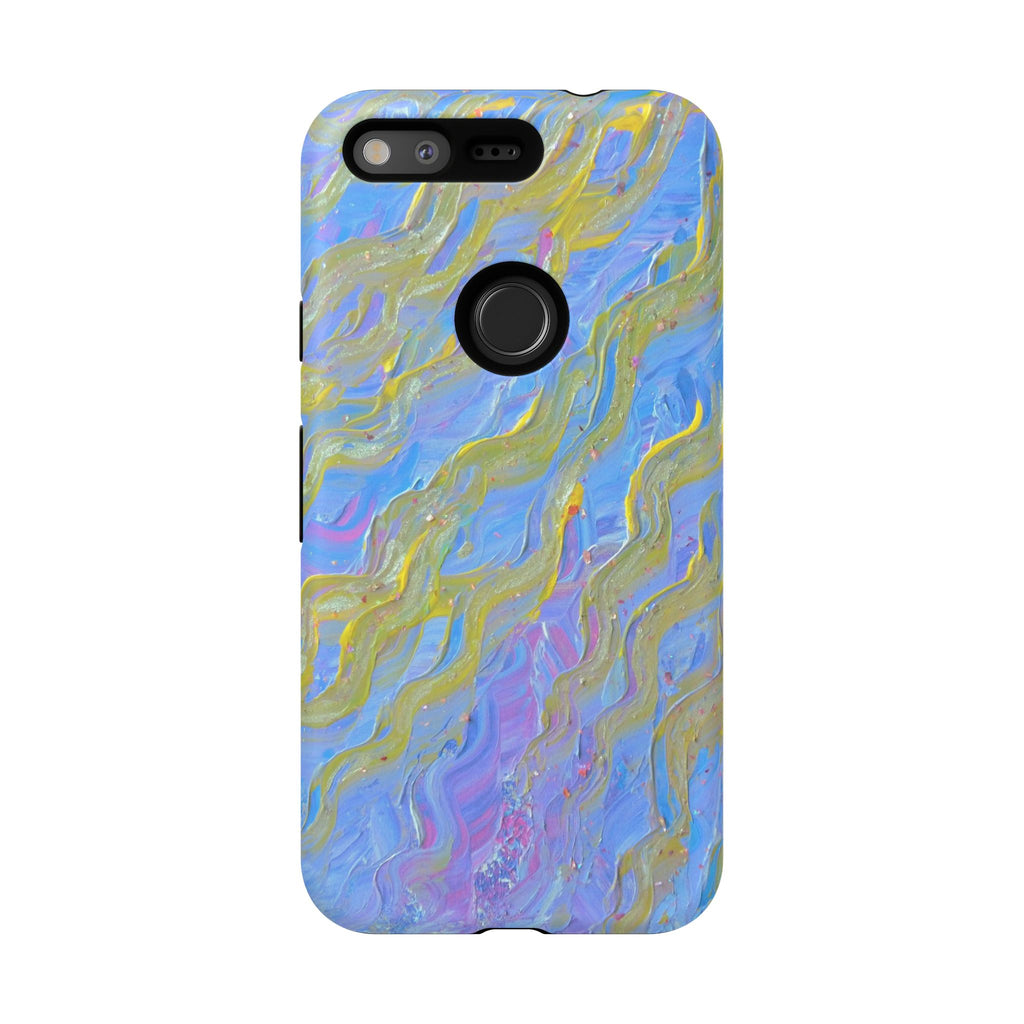 Pastel Marble Tough Phone Case — Blue & Gold Abstract Protective Cover