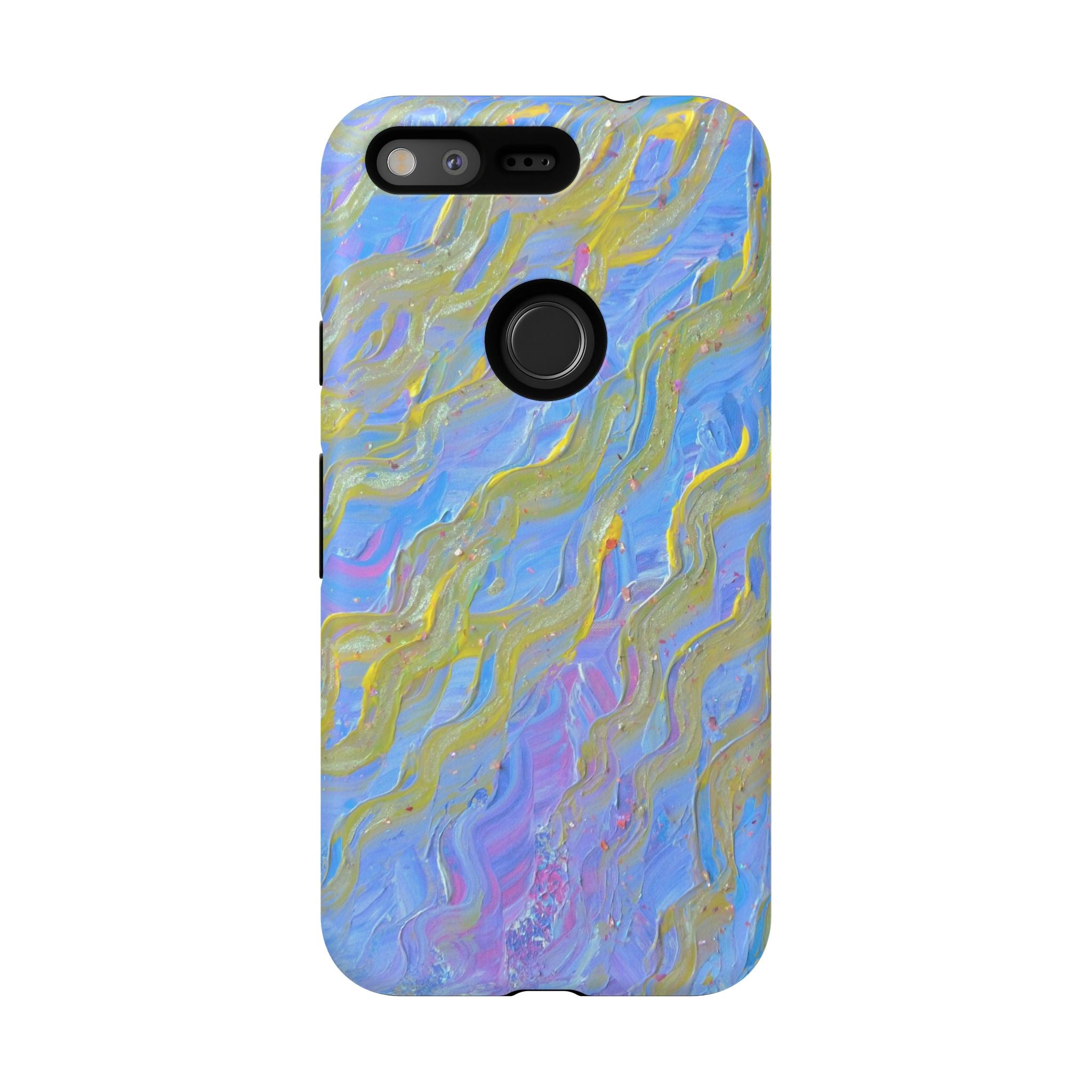 Pastel Marble Tough Phone Case — Blue & Gold Abstract Protective Cover