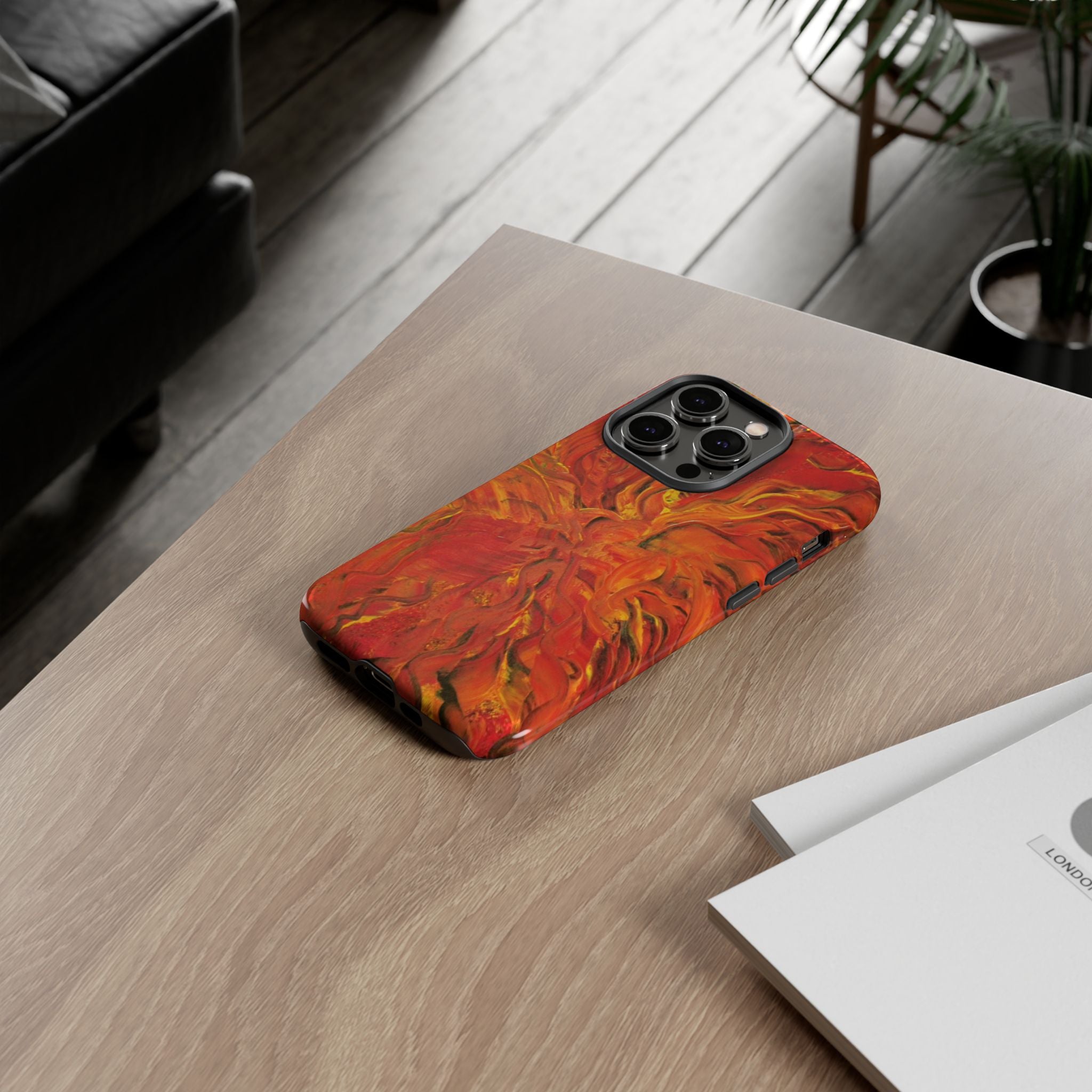 Flame Swirl Tough Phone Case — Abstract Red & Orange Art Protective Cover