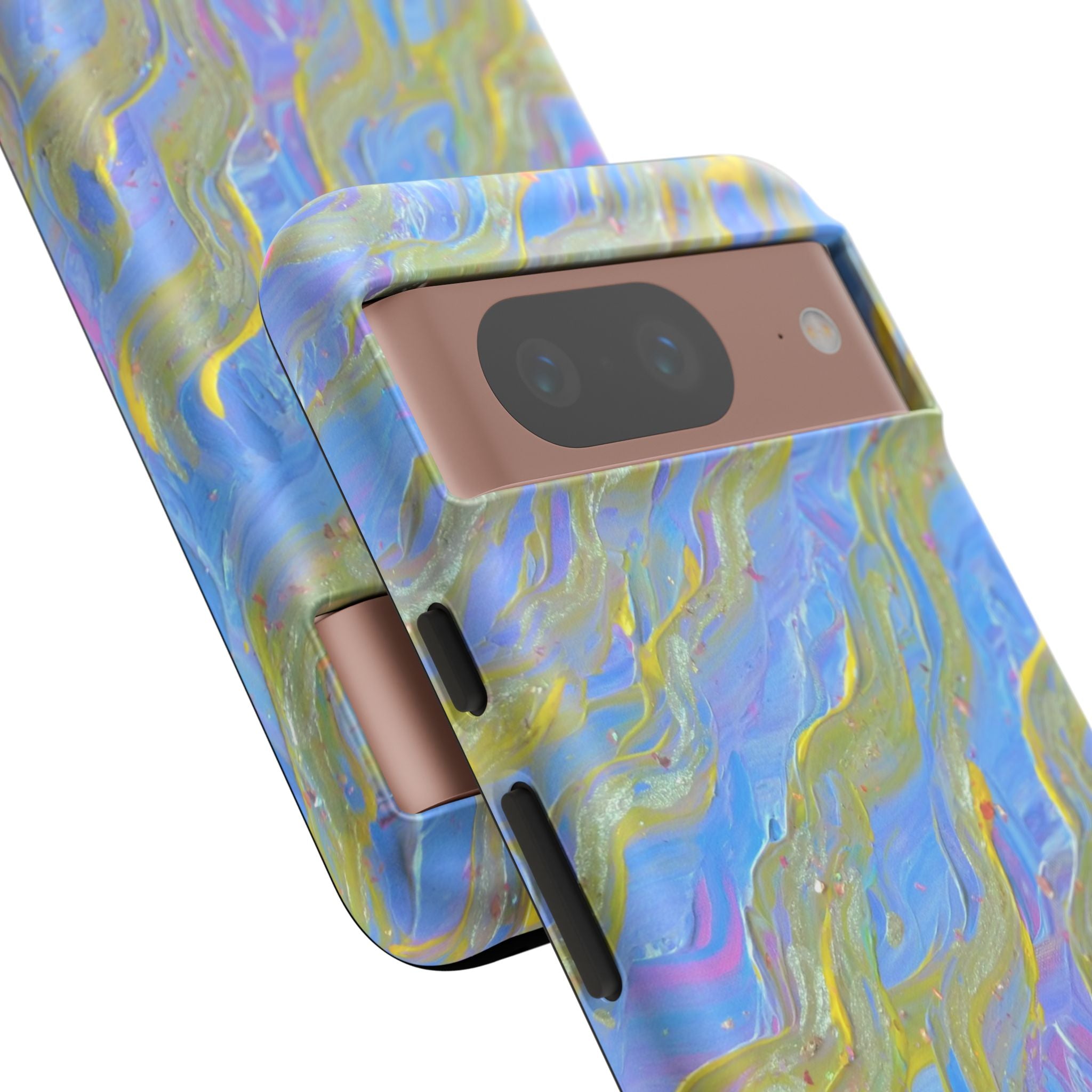 Pastel Marble Tough Phone Case — Blue & Gold Abstract Protective Cover