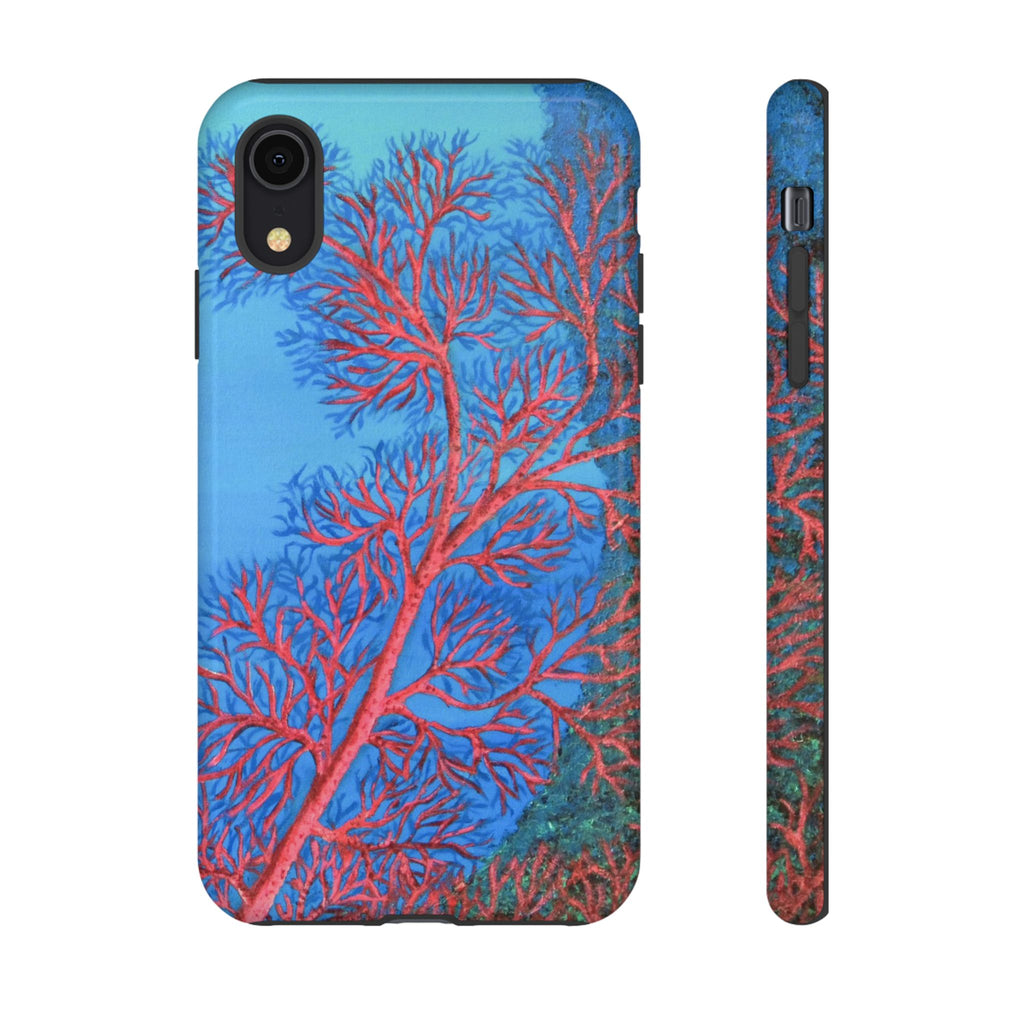 Coral Reef Phone Case — Vibrant Red Sea Fan on Ocean Blue Tough Case