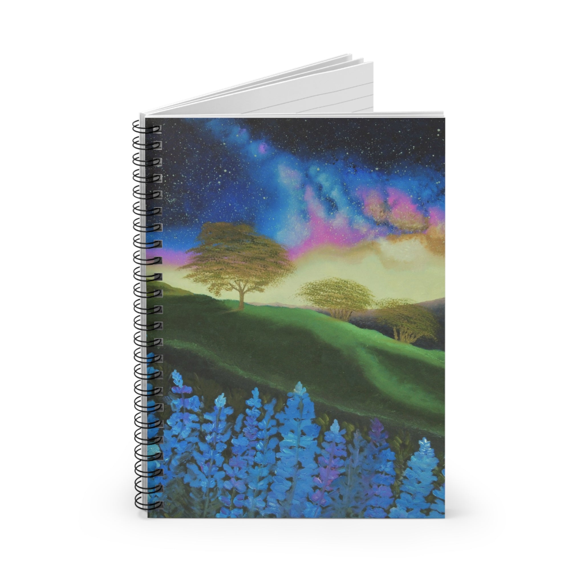 Aurora Meadow Spiral Notebook — Ruled Journal with Starry Night Floral Cover