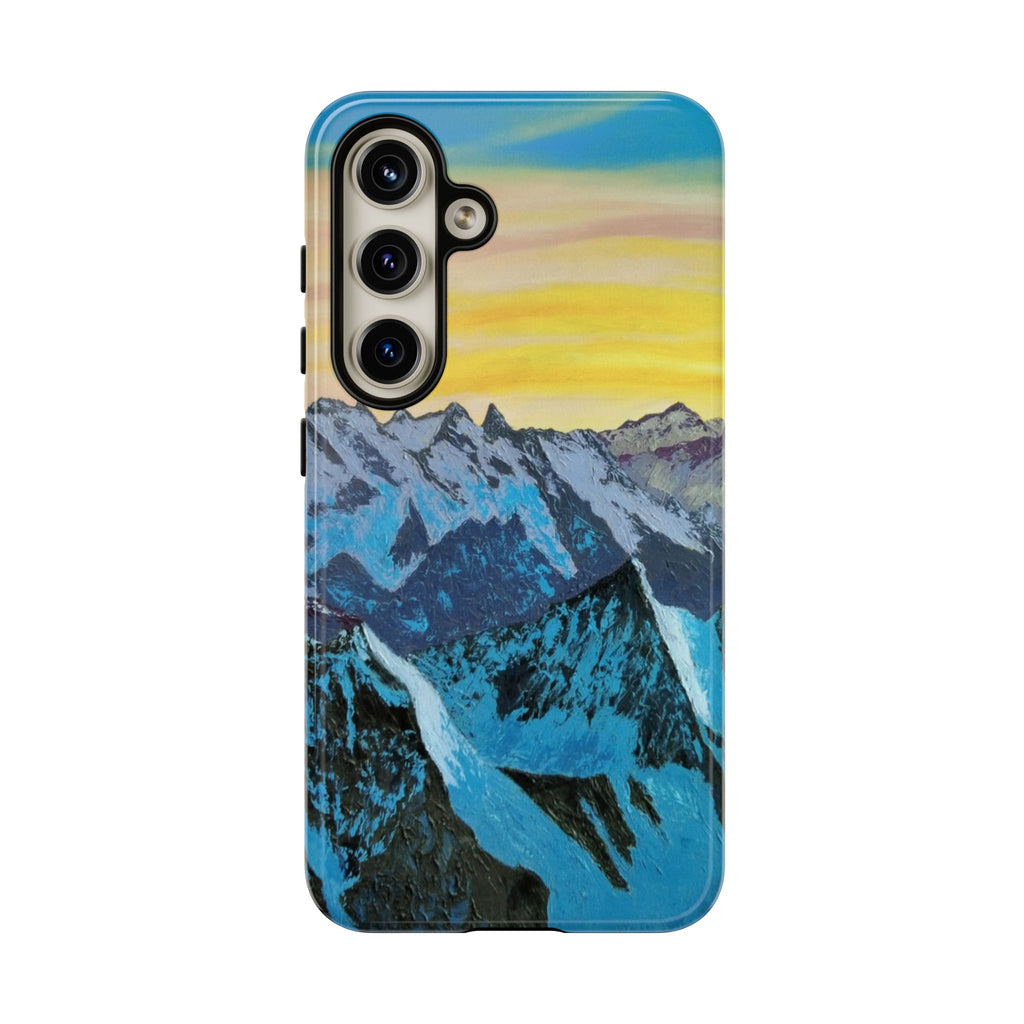 Mountain Sunset Phone Case — Protective Tough Case with Scenic Blue Peaks Design