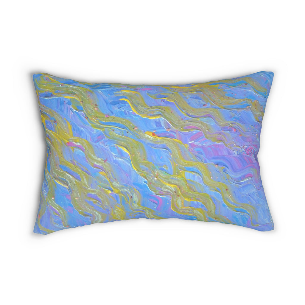 Coastal Wave Lumbar Pillow — Pastel Blue Abstract Decorative Pillow