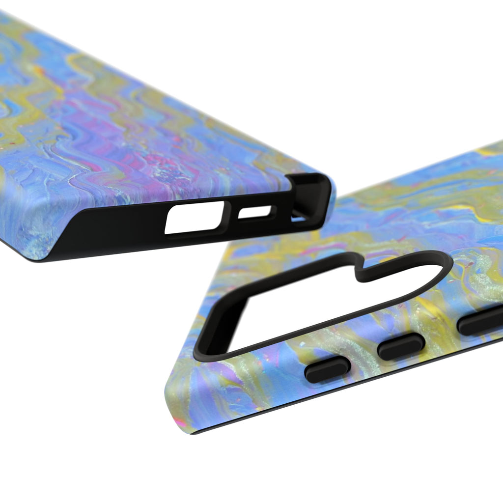 Pastel Marble Tough Phone Case — Blue & Gold Abstract Protective Cover