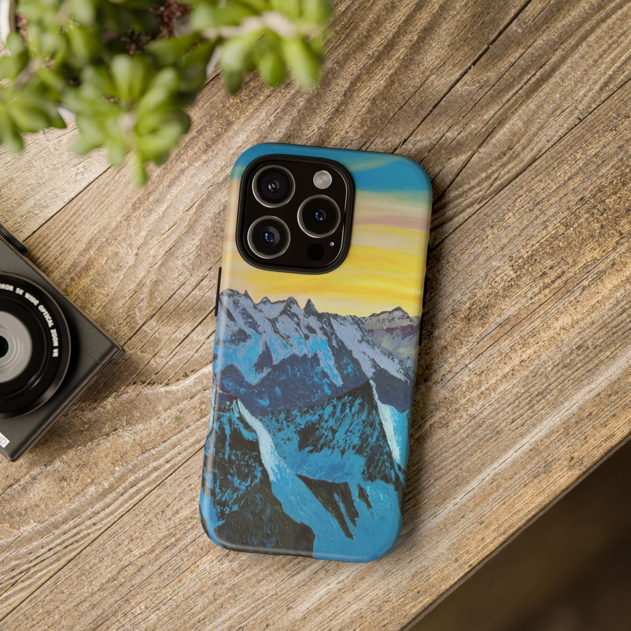 Mountain Sunset Phone Case — Protective Tough Case with Scenic Blue Peaks Design