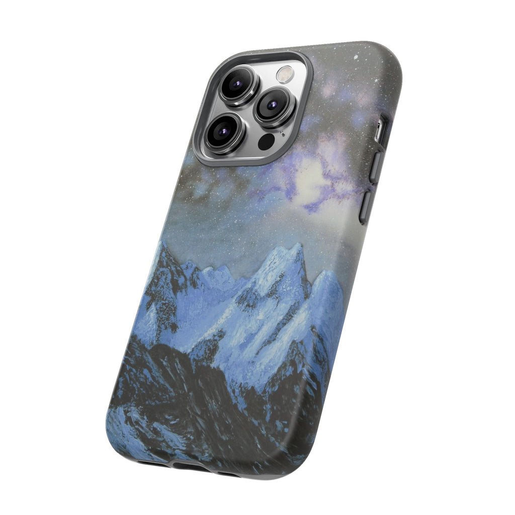 Mountain Night Sky Phone Case — Tough Protective iPhone Cover with Aurora & Snowy Peaks