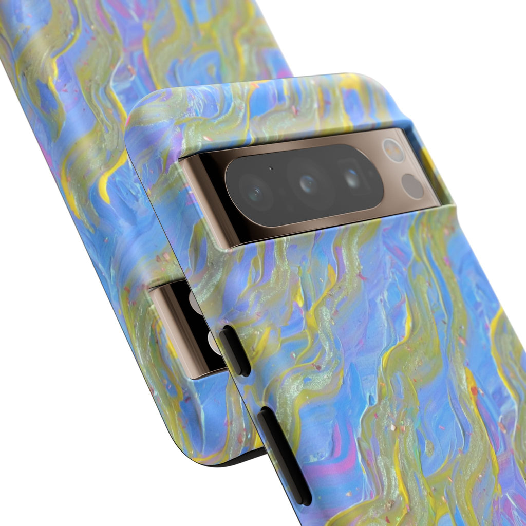 Pastel Marble Tough Phone Case — Blue & Gold Abstract Protective Cover
