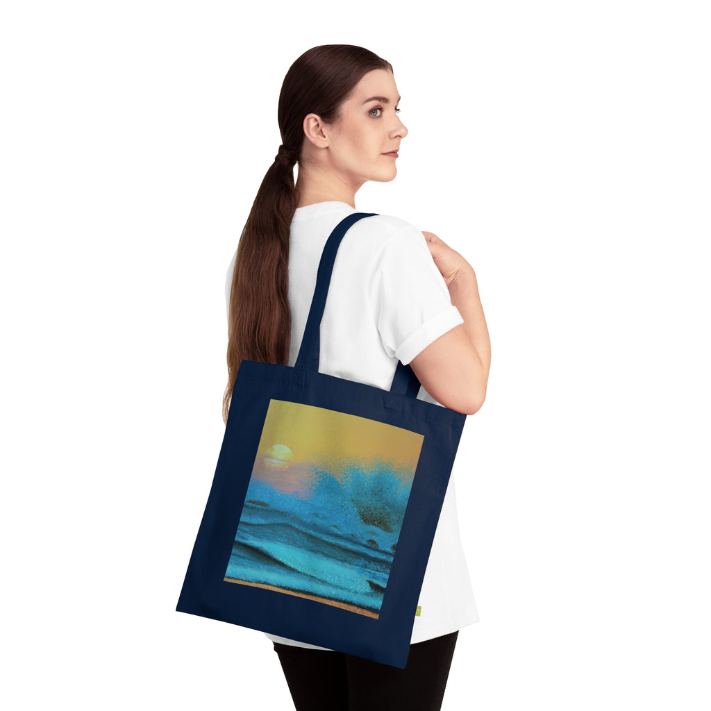 Sunset Wave Organic Cotton Tote — Beachy Art Print Reusable Bag