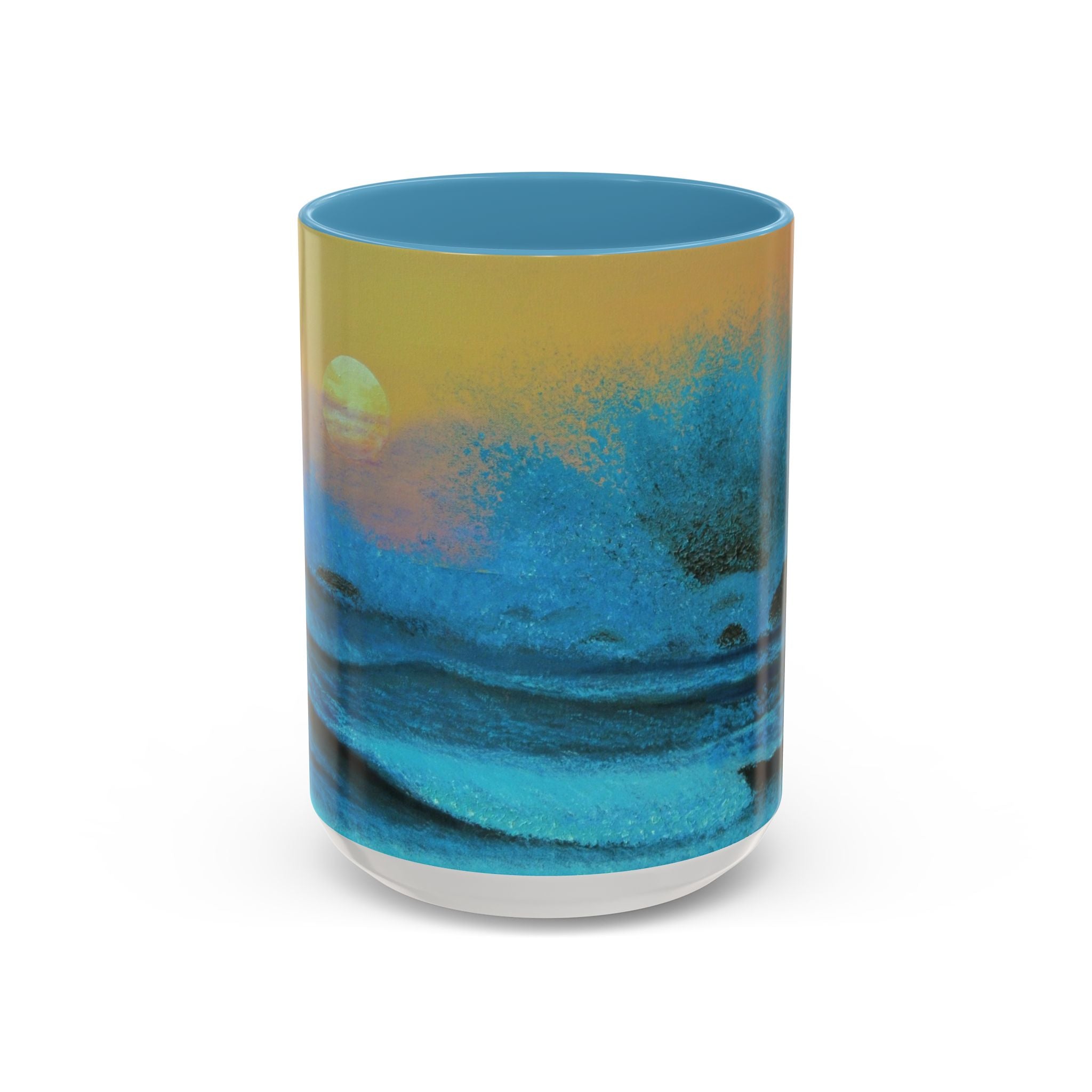 Ocean Sunset Accent Coffee Mug — Blue Teal Seascape Art (11/15oz)