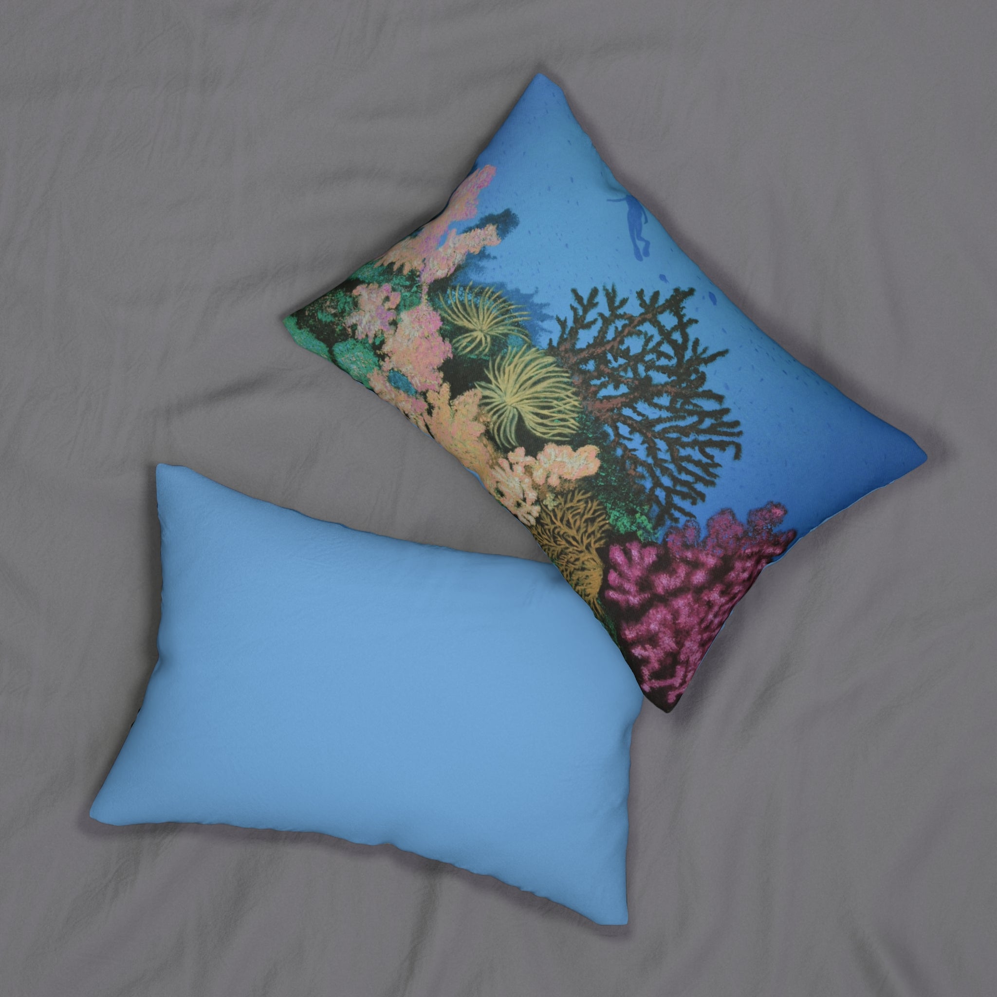 Coral Reef Lumbar Pillow — Ocean Blue Spun Polyester Pillowcase