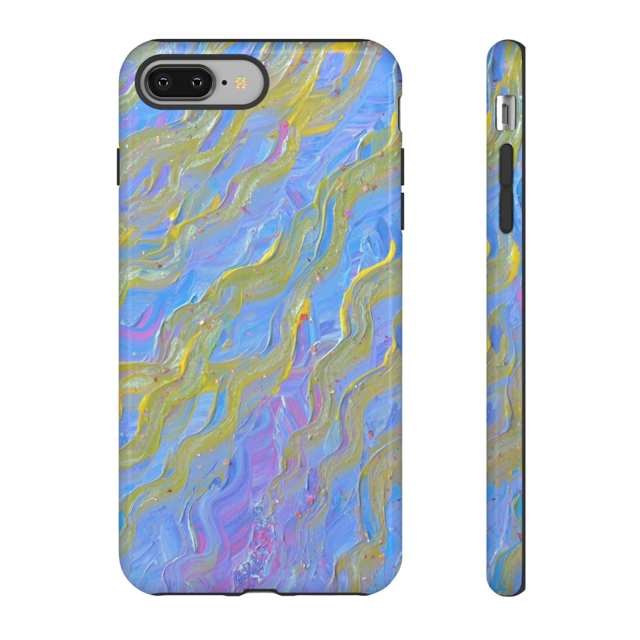 Pastel Marble Tough Phone Case — Blue & Gold Abstract Protective Cover