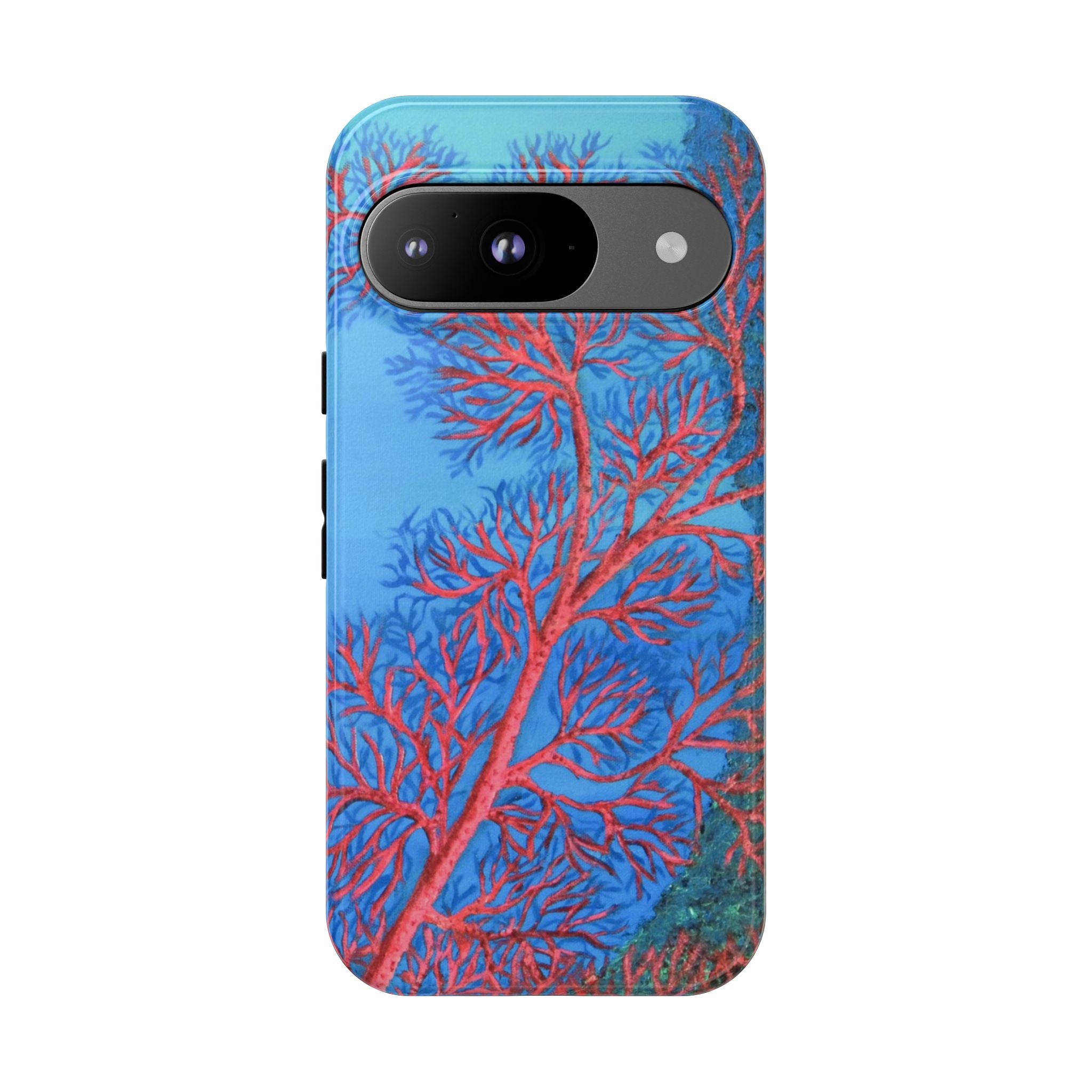 Coral Reef Phone Case — Vibrant Red Sea Fan on Ocean Blue Tough Case