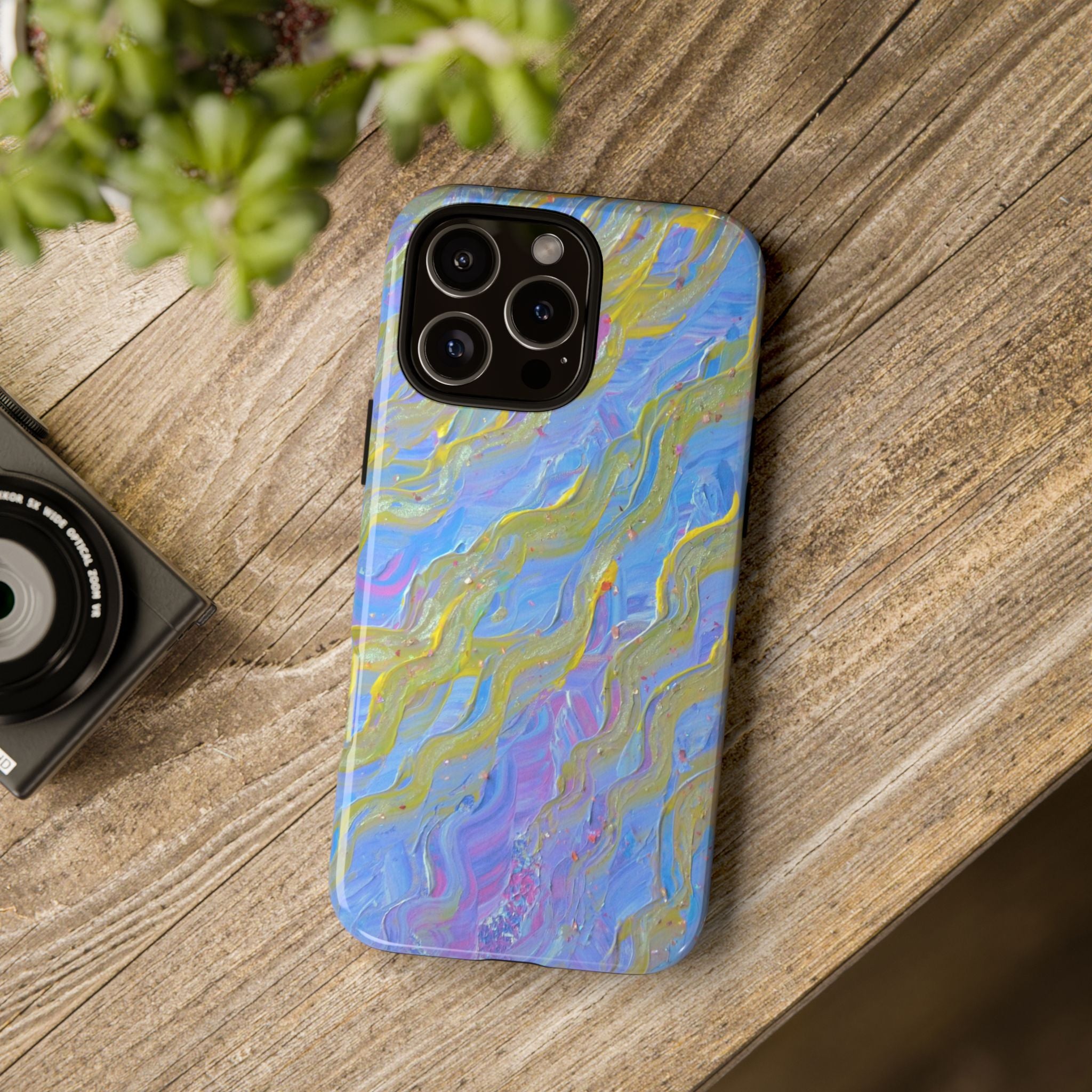 Pastel Marble Tough Phone Case — Blue & Gold Abstract Protective Cover