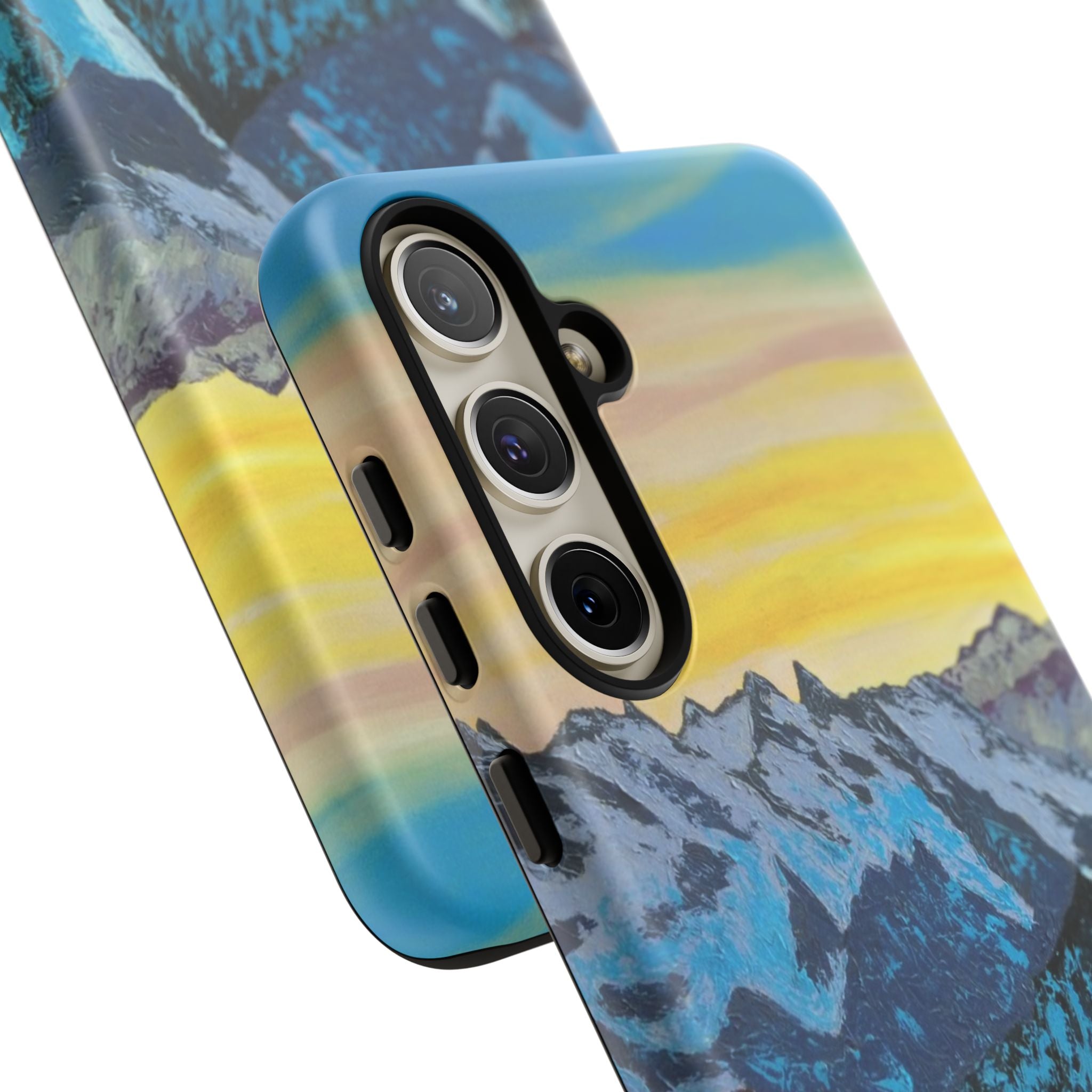 Mountain Sunset Phone Case — Protective Tough Case with Scenic Blue Peaks Design