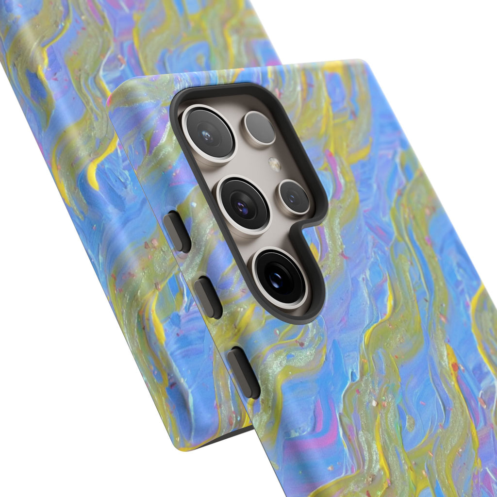 Pastel Marble Tough Phone Case — Blue & Gold Abstract Protective Cover