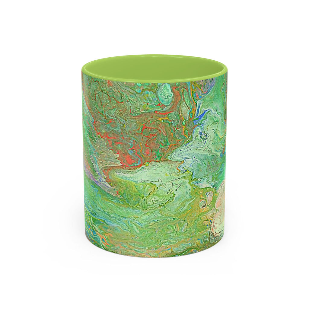 Green Marble Accent Coffee Mug — Abstract Swirl Art 11/15oz