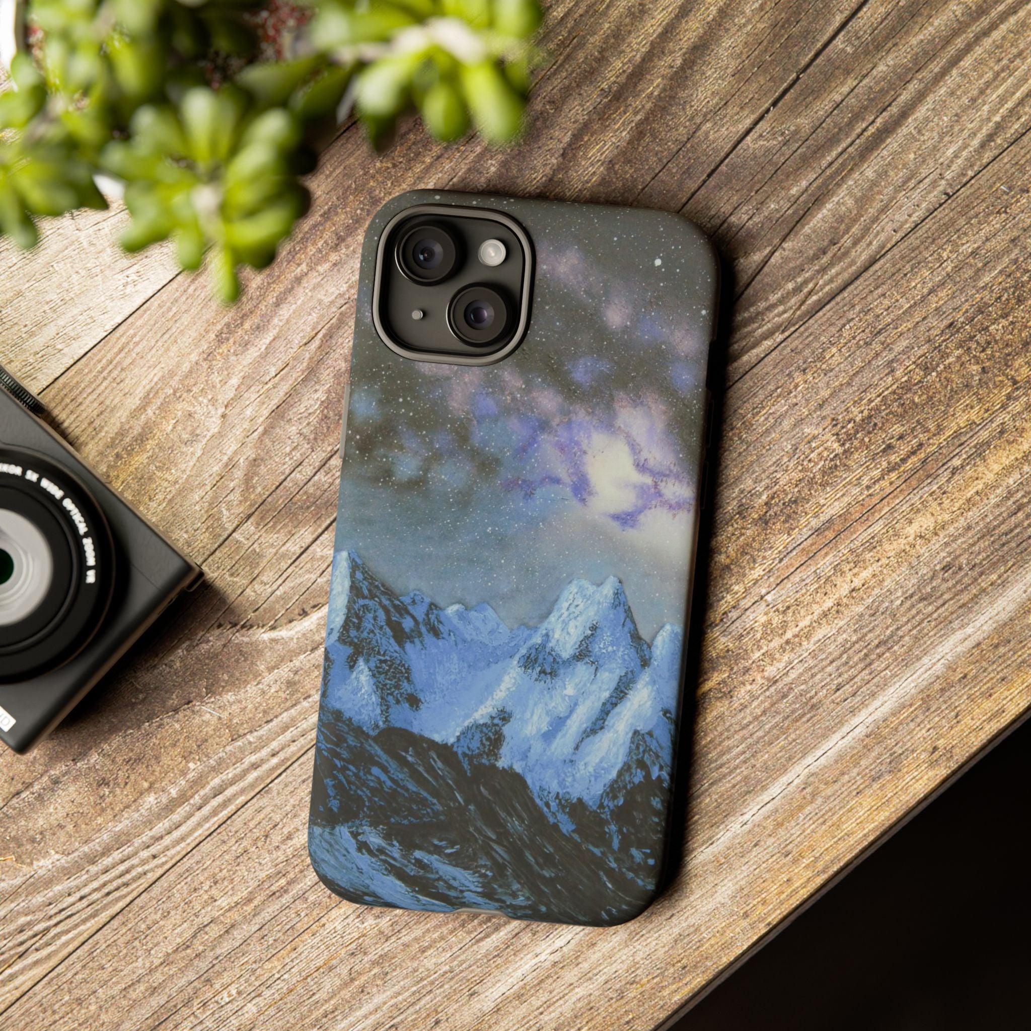 Mountain Night Sky Phone Case — Tough Protective iPhone Cover with Aurora & Snowy Peaks