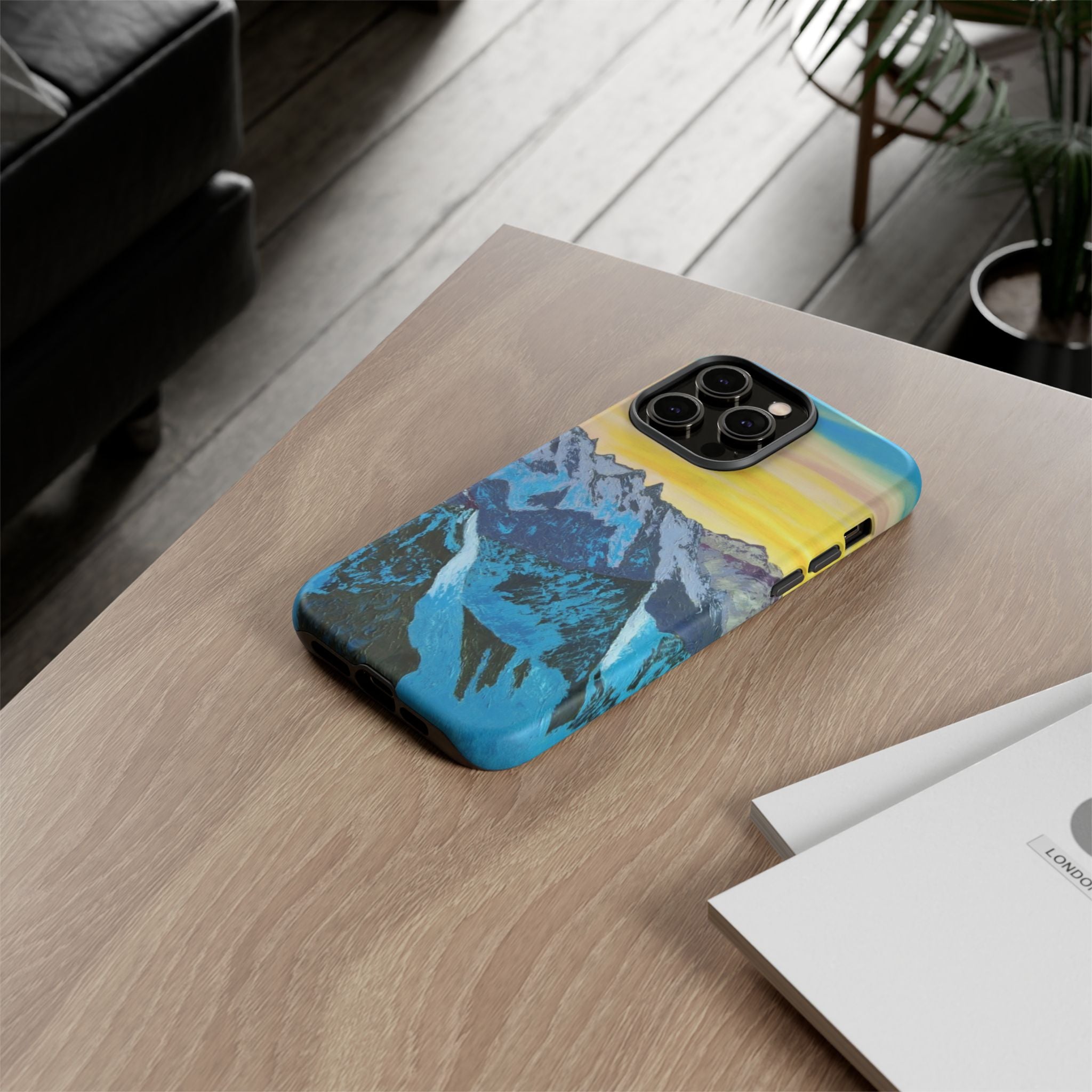 Mountain Sunset Phone Case — Protective Tough Case with Scenic Blue Peaks Design