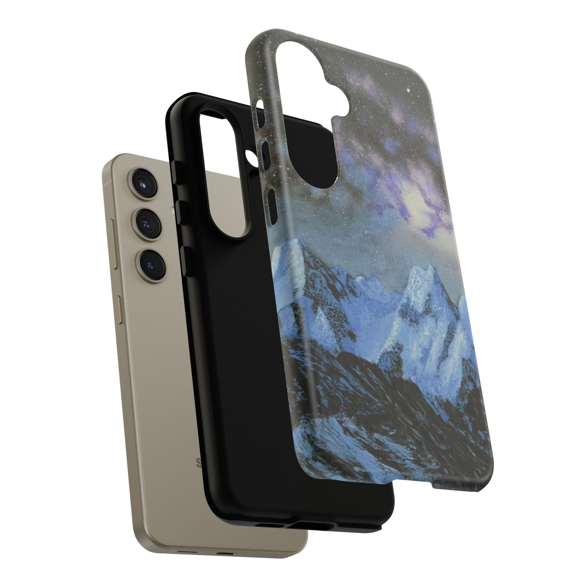Mountain Night Sky Phone Case — Tough Protective iPhone Cover with Aurora & Snowy Peaks