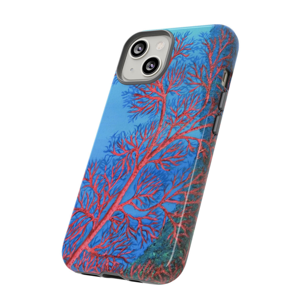 Coral Reef Phone Case — Vibrant Red Sea Fan on Ocean Blue Tough Case