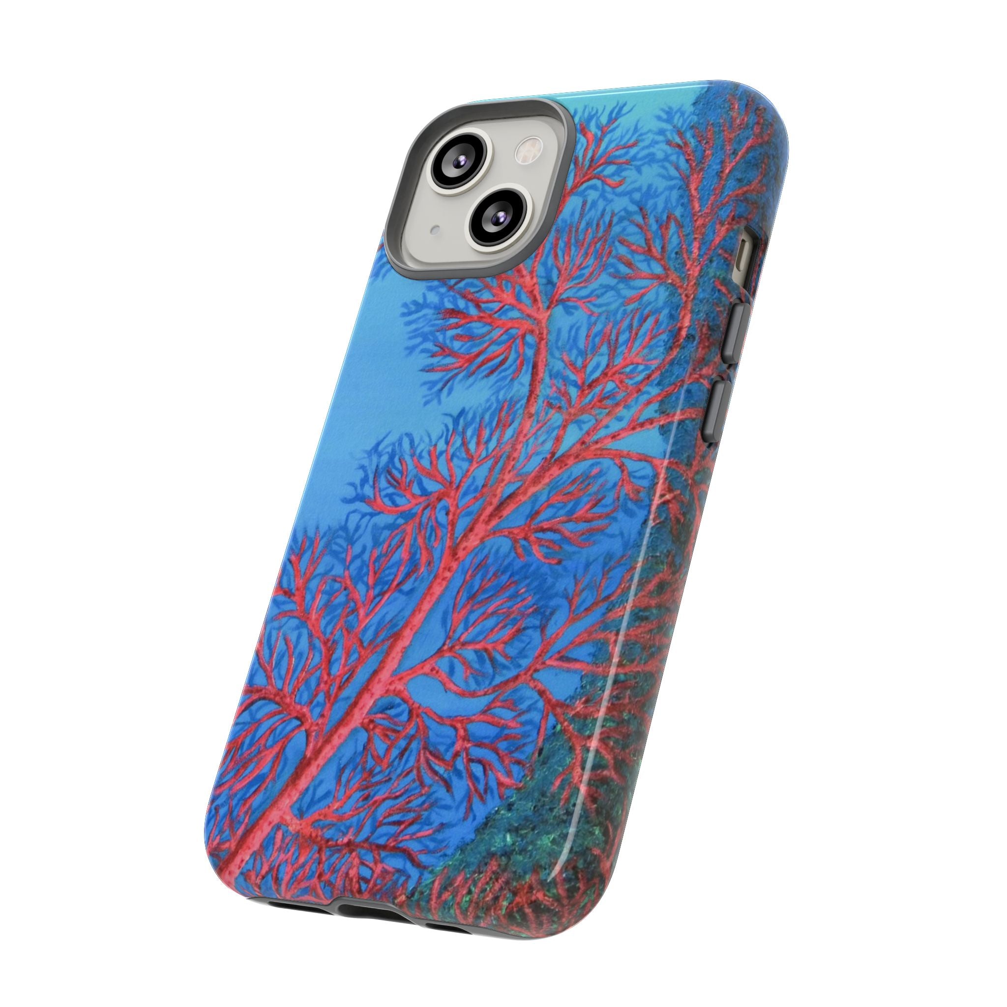 Coral Reef Phone Case — Vibrant Red Sea Fan on Ocean Blue Tough Case