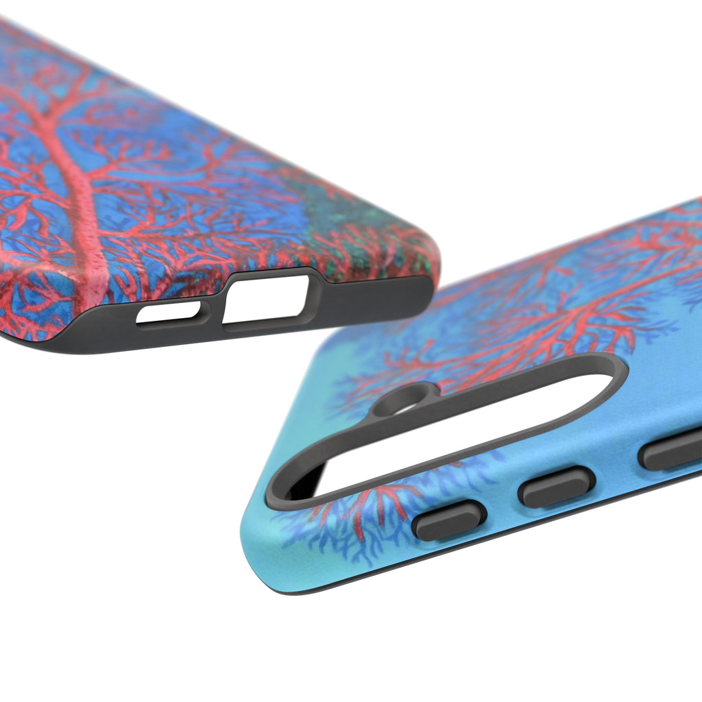 Coral Reef Phone Case — Vibrant Red Sea Fan on Ocean Blue Tough Case
