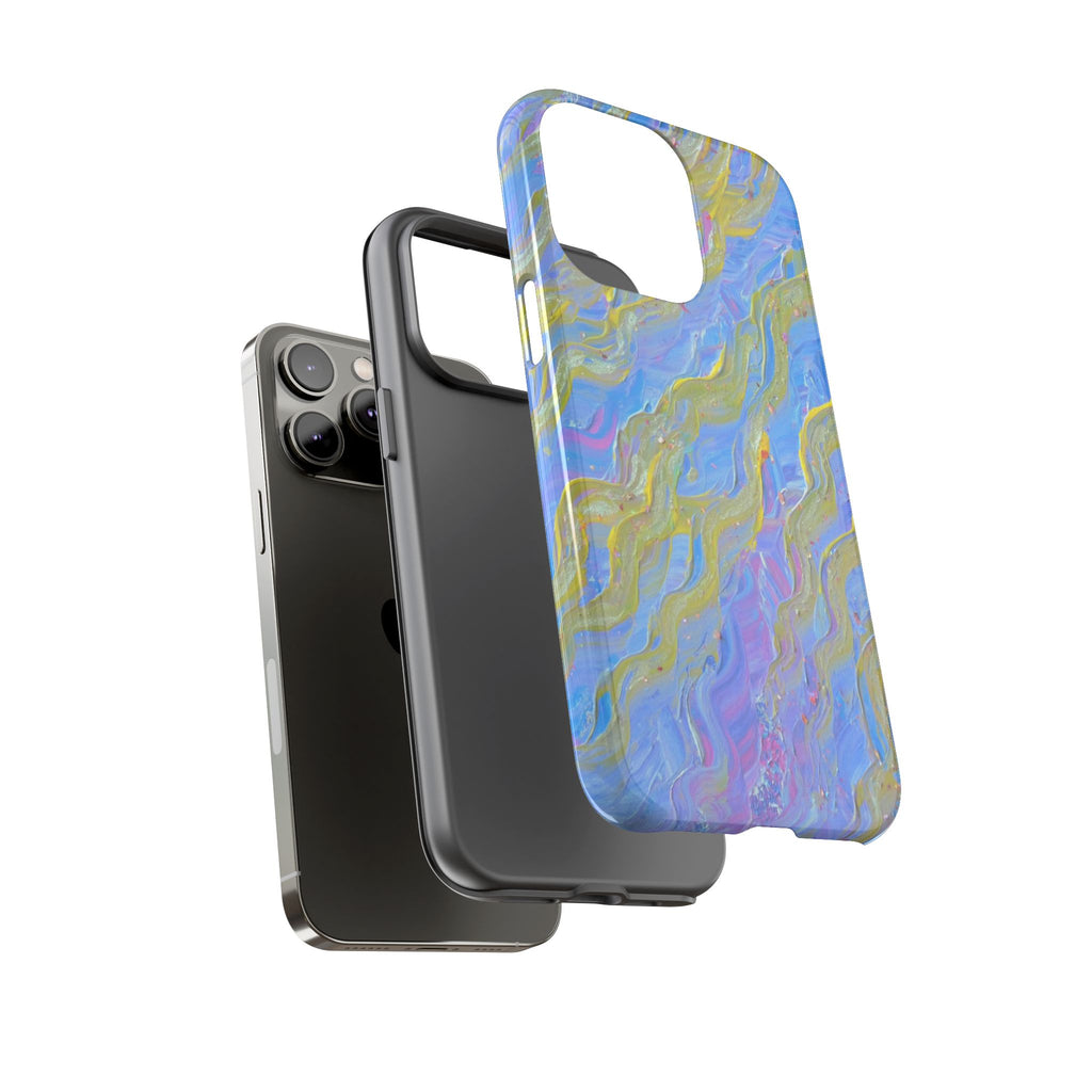 Pastel Marble Tough Phone Case — Blue & Gold Abstract Protective Cover