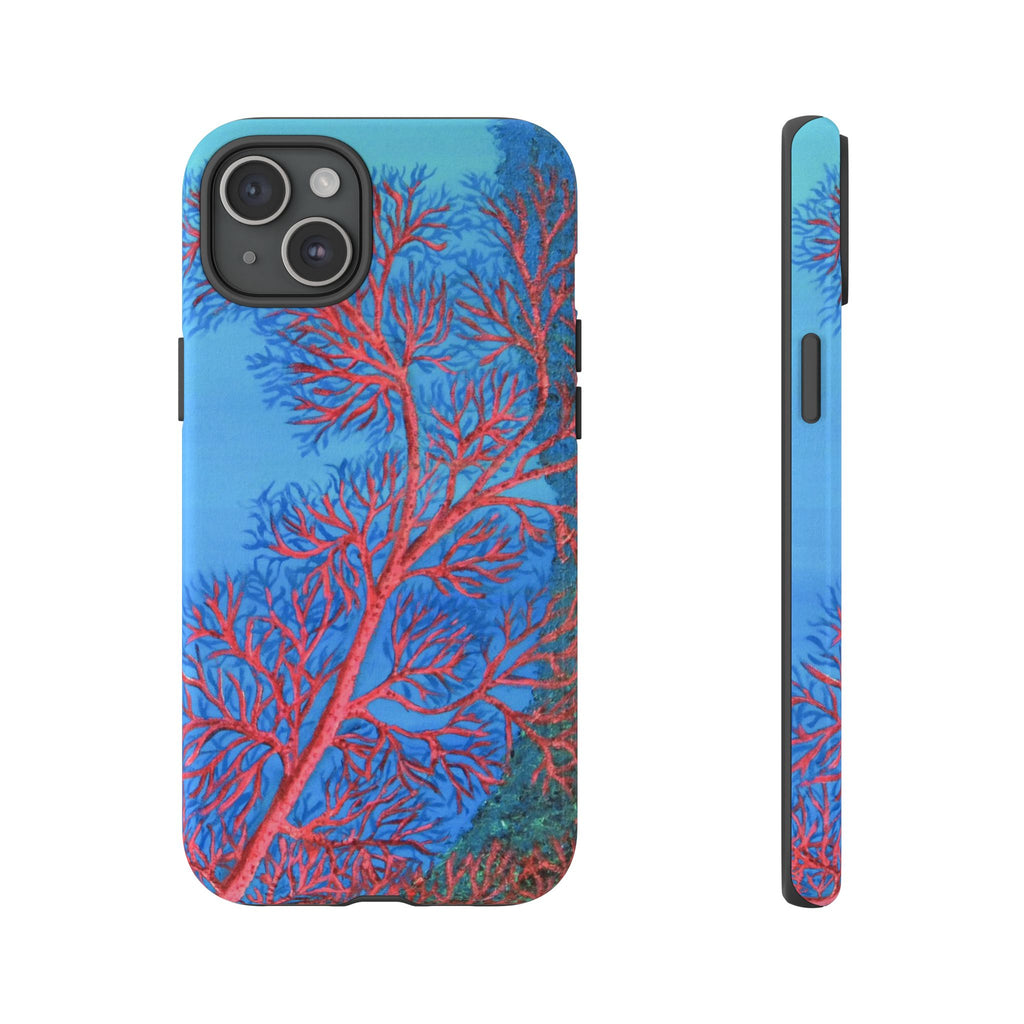 Coral Reef Phone Case — Vibrant Red Sea Fan on Ocean Blue Tough Case