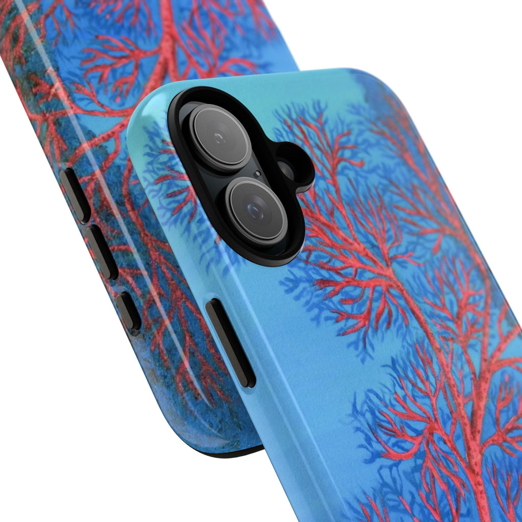 Coral Reef Phone Case — Vibrant Red Sea Fan on Ocean Blue Tough Case