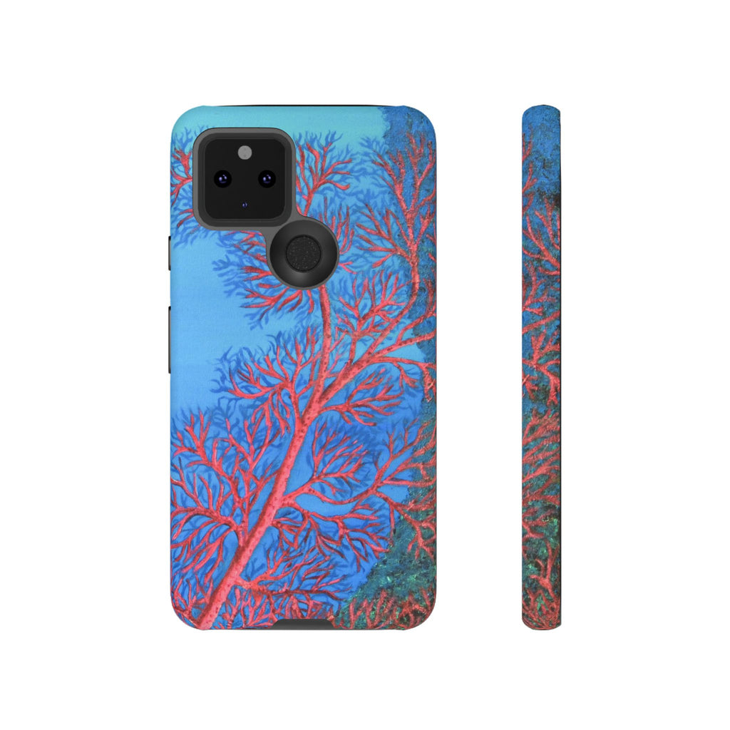 Coral Reef Phone Case — Vibrant Red Sea Fan on Ocean Blue Tough Case