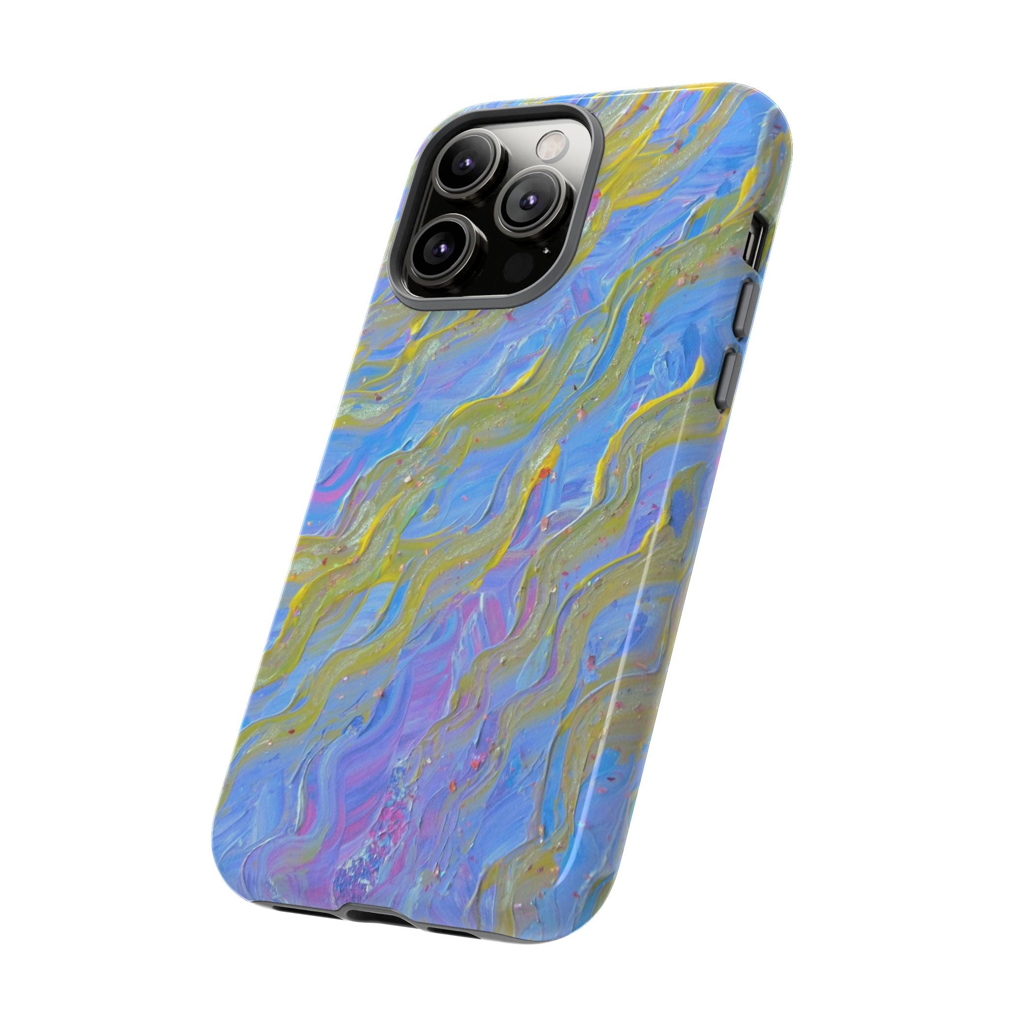 Pastel Marble Tough Phone Case — Blue & Gold Abstract Protective Cover