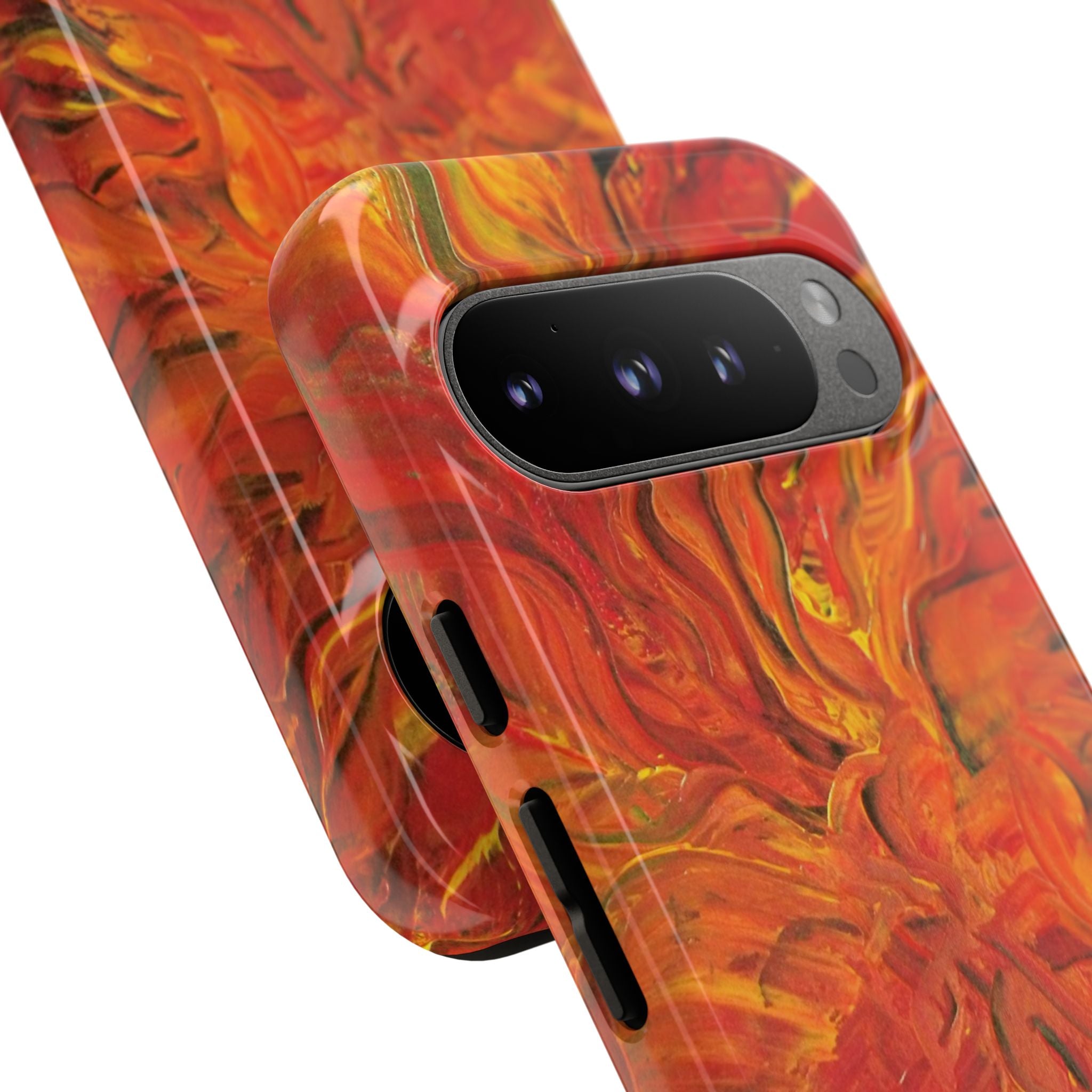 Flame Swirl Tough Phone Case — Abstract Red & Orange Art Protective Cover