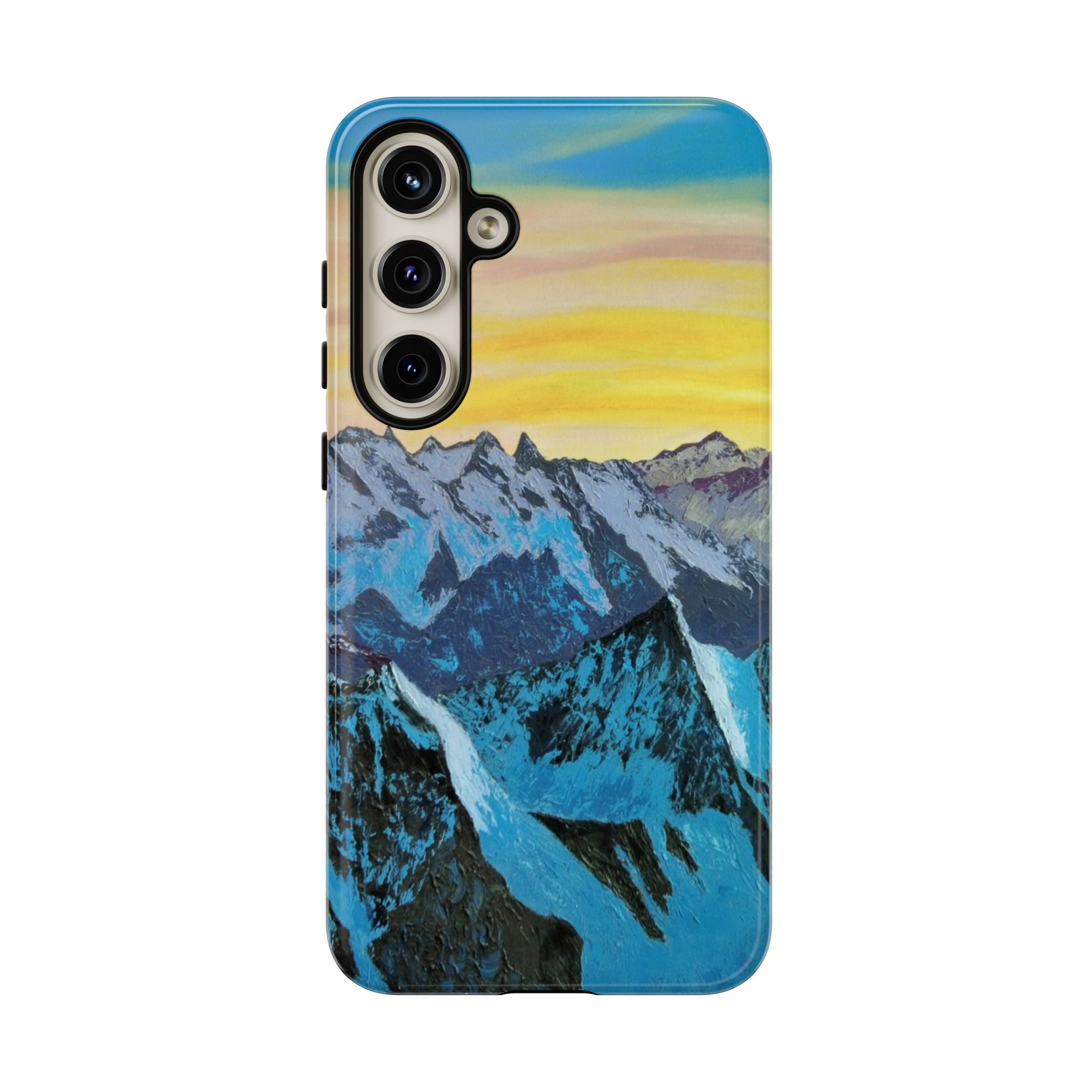 Mountain Sunset Phone Case — Protective Tough Case with Scenic Blue Peaks Design