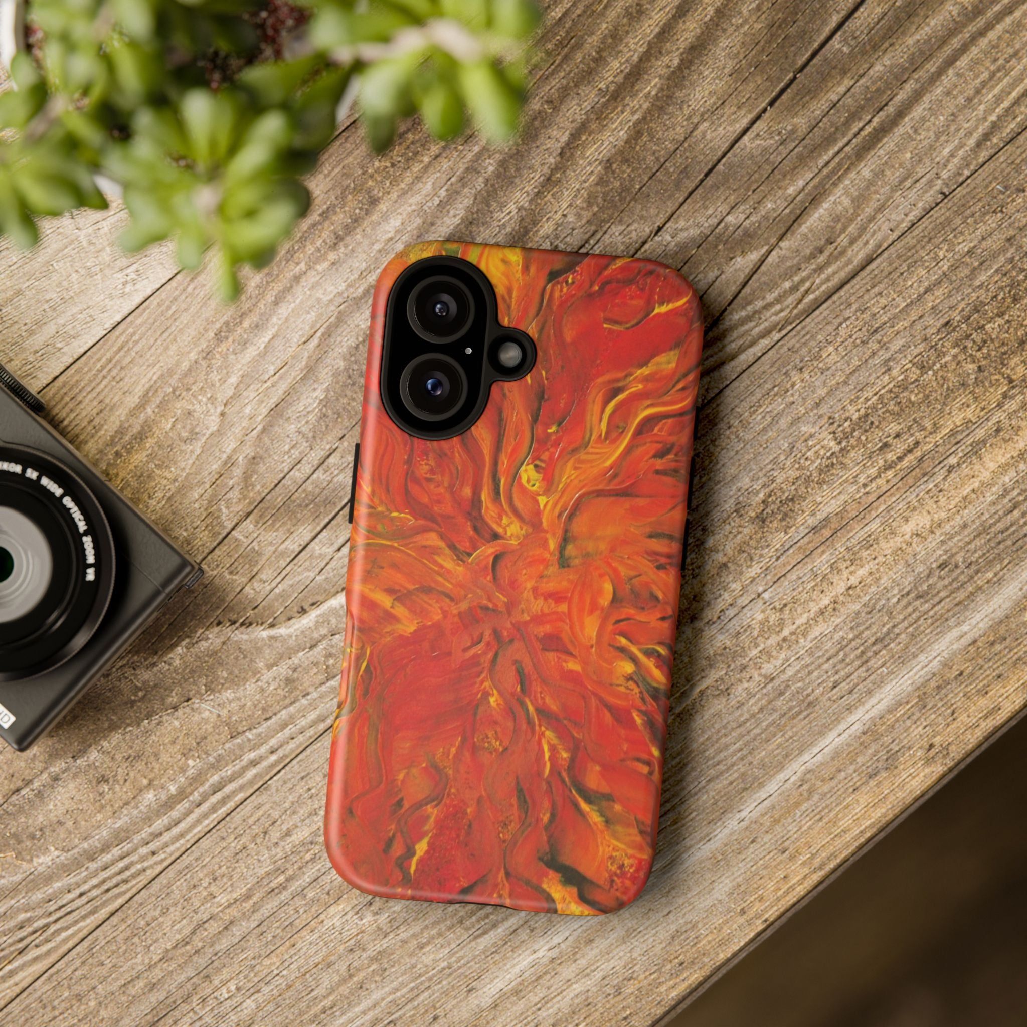 Flame Swirl Tough Phone Case — Abstract Red & Orange Art Protective Cover