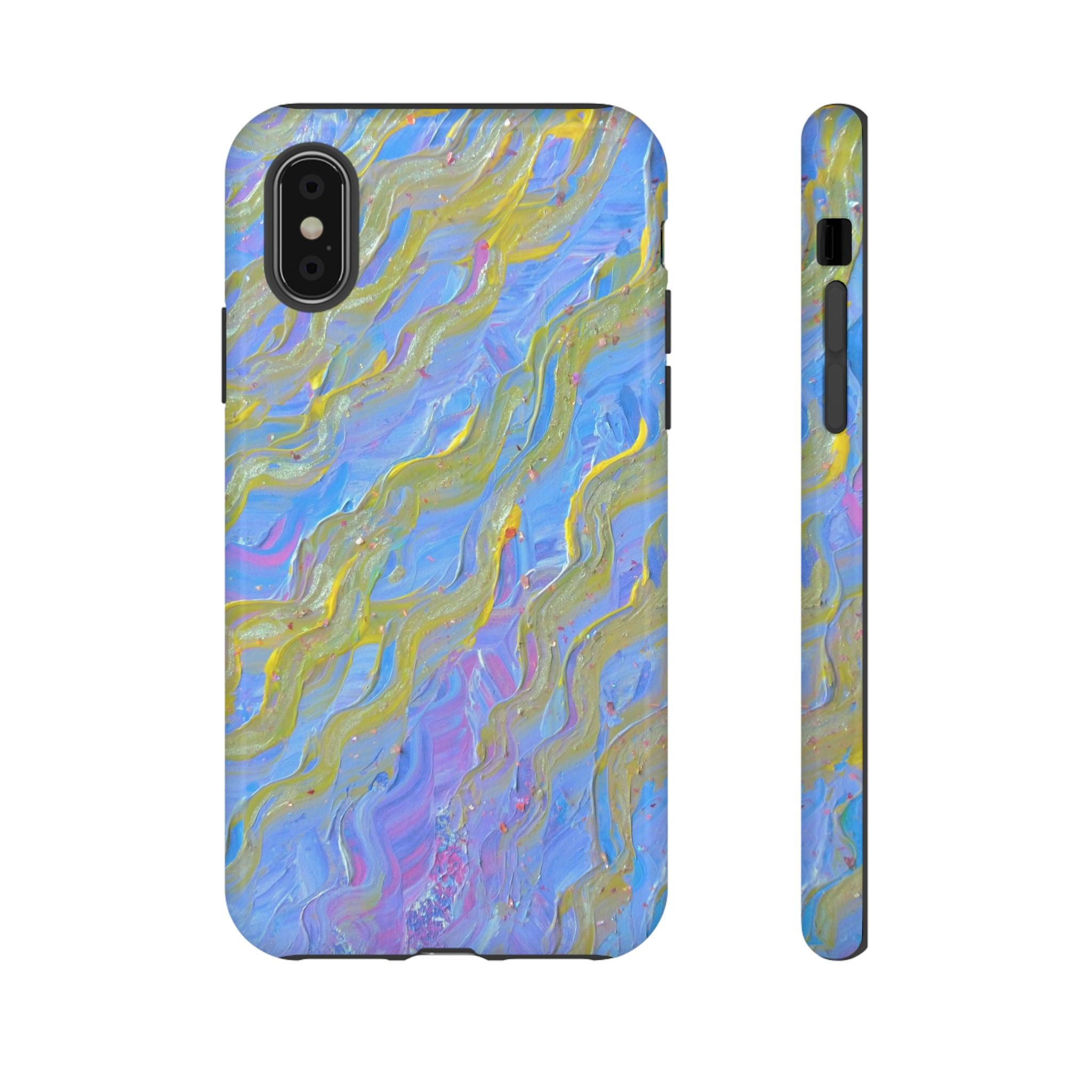 Pastel Marble Tough Phone Case — Blue & Gold Abstract Protective Cover