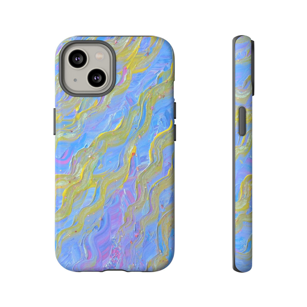 Pastel Marble Tough Phone Case — Blue & Gold Abstract Protective Cover