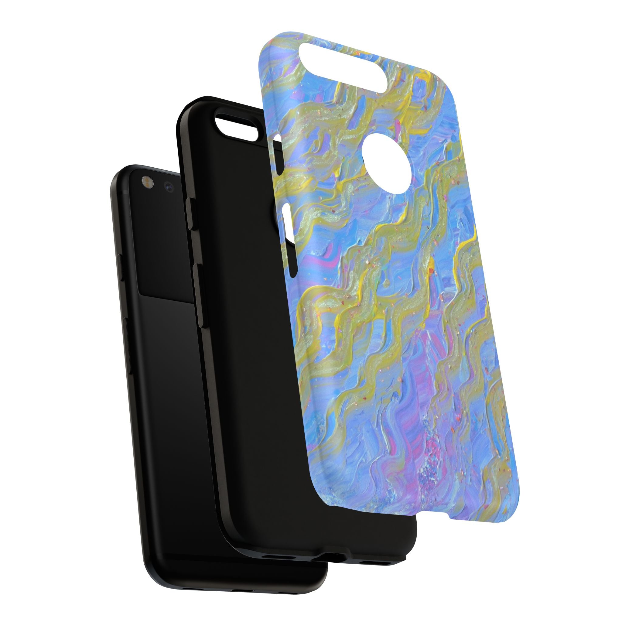 Pastel Marble Tough Phone Case — Blue & Gold Abstract Protective Cover