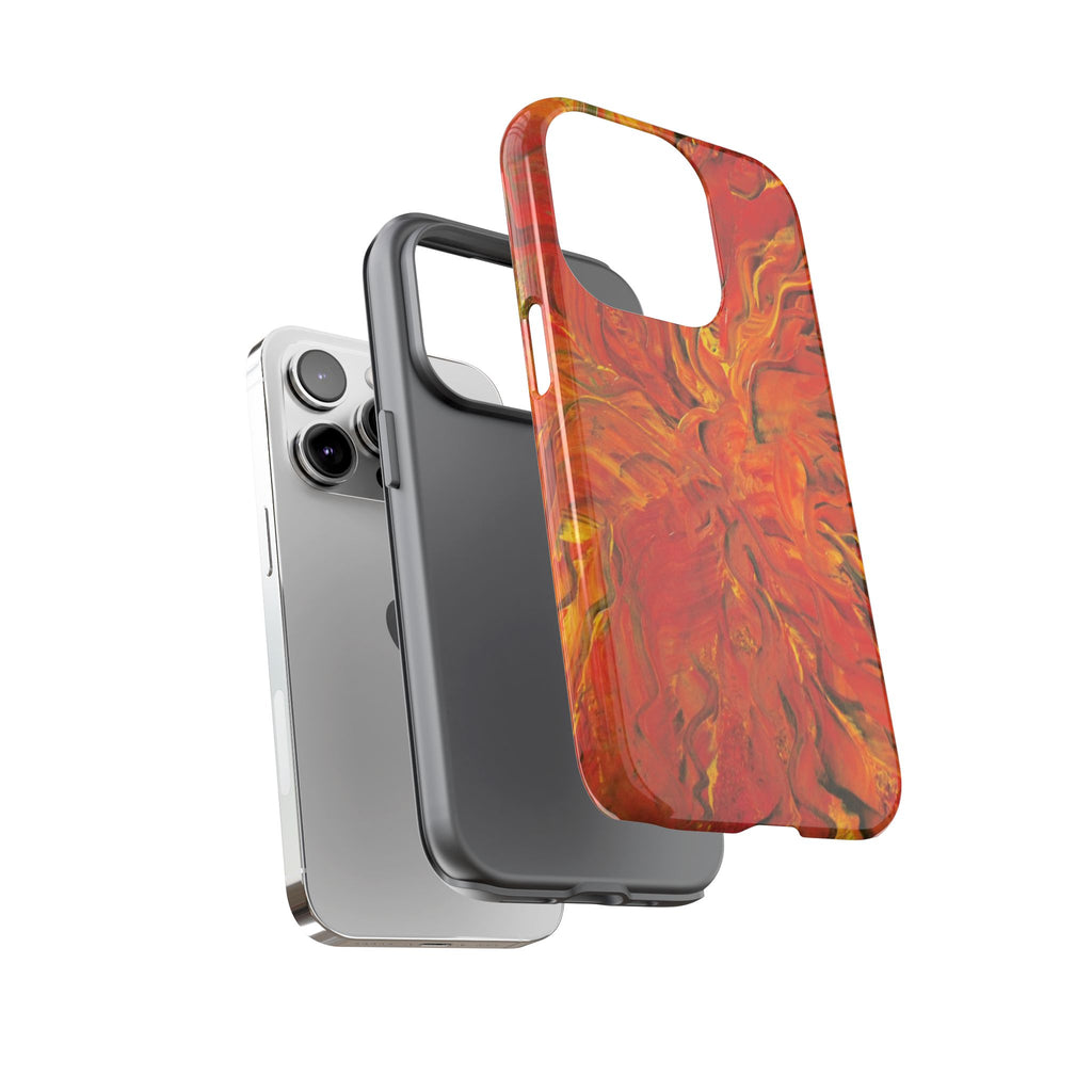 Flame Swirl Tough Phone Case — Abstract Red & Orange Art Protective Cover