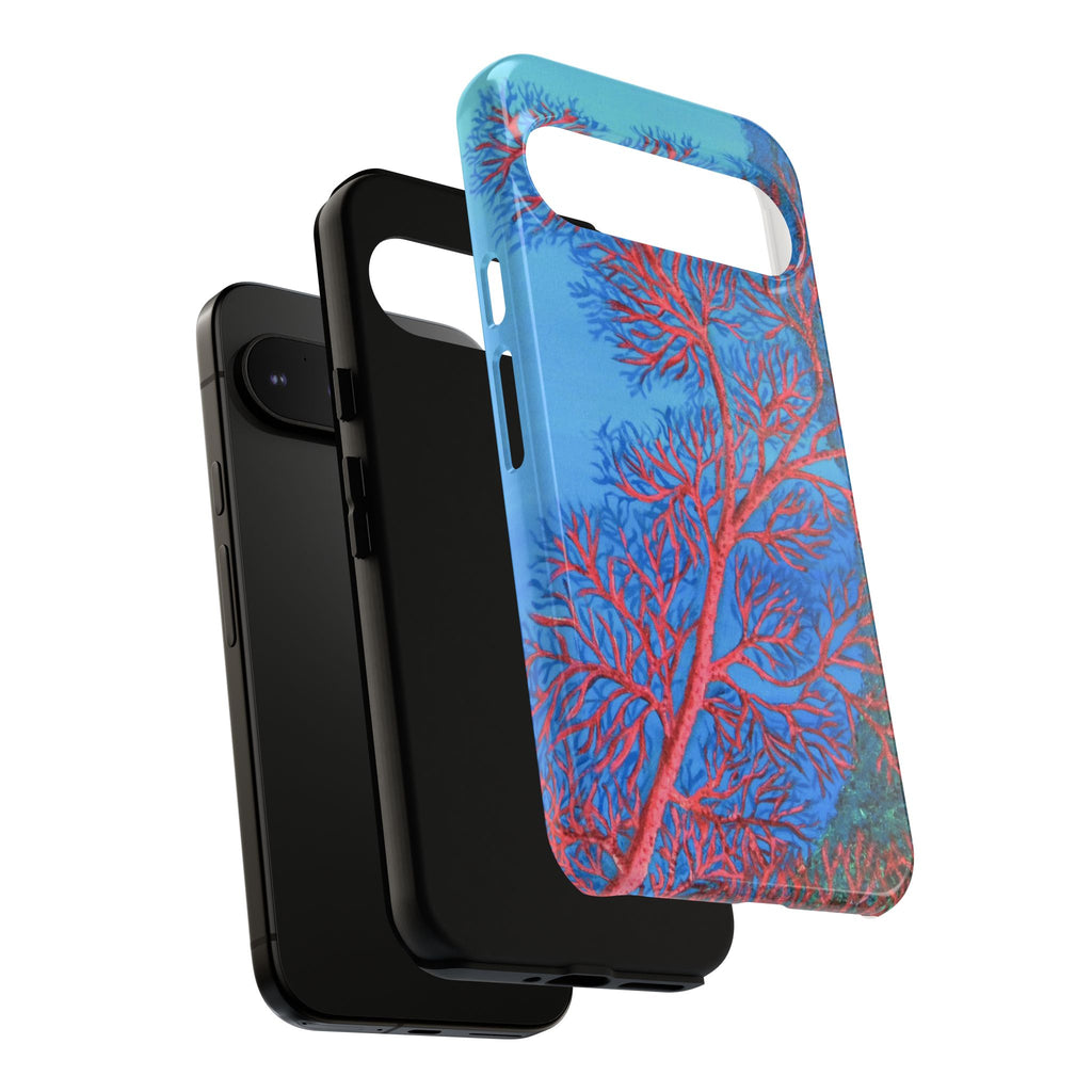 Coral Reef Phone Case — Vibrant Red Sea Fan on Ocean Blue Tough Case