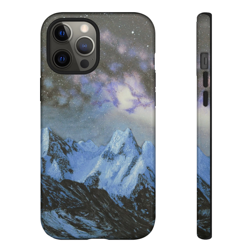 Mountain Night Sky Phone Case — Tough Protective iPhone Cover with Aurora & Snowy Peaks