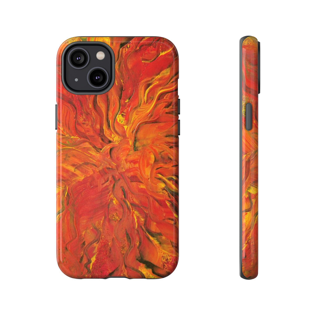 Flame Swirl Tough Phone Case — Abstract Red & Orange Art Protective Cover