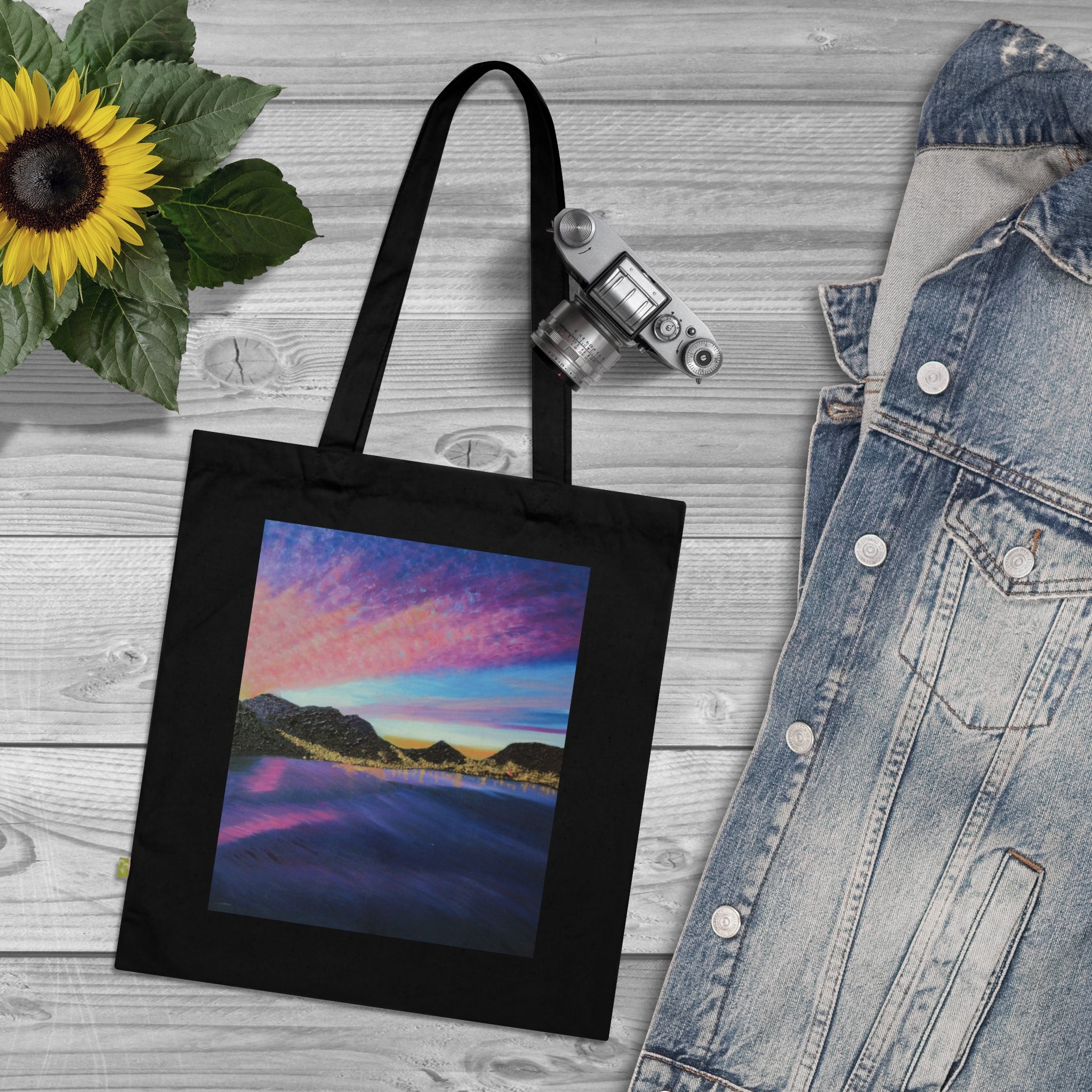 Sunset Beach Tote Bag — Ocean Sunset Print Organic Cotton Tote