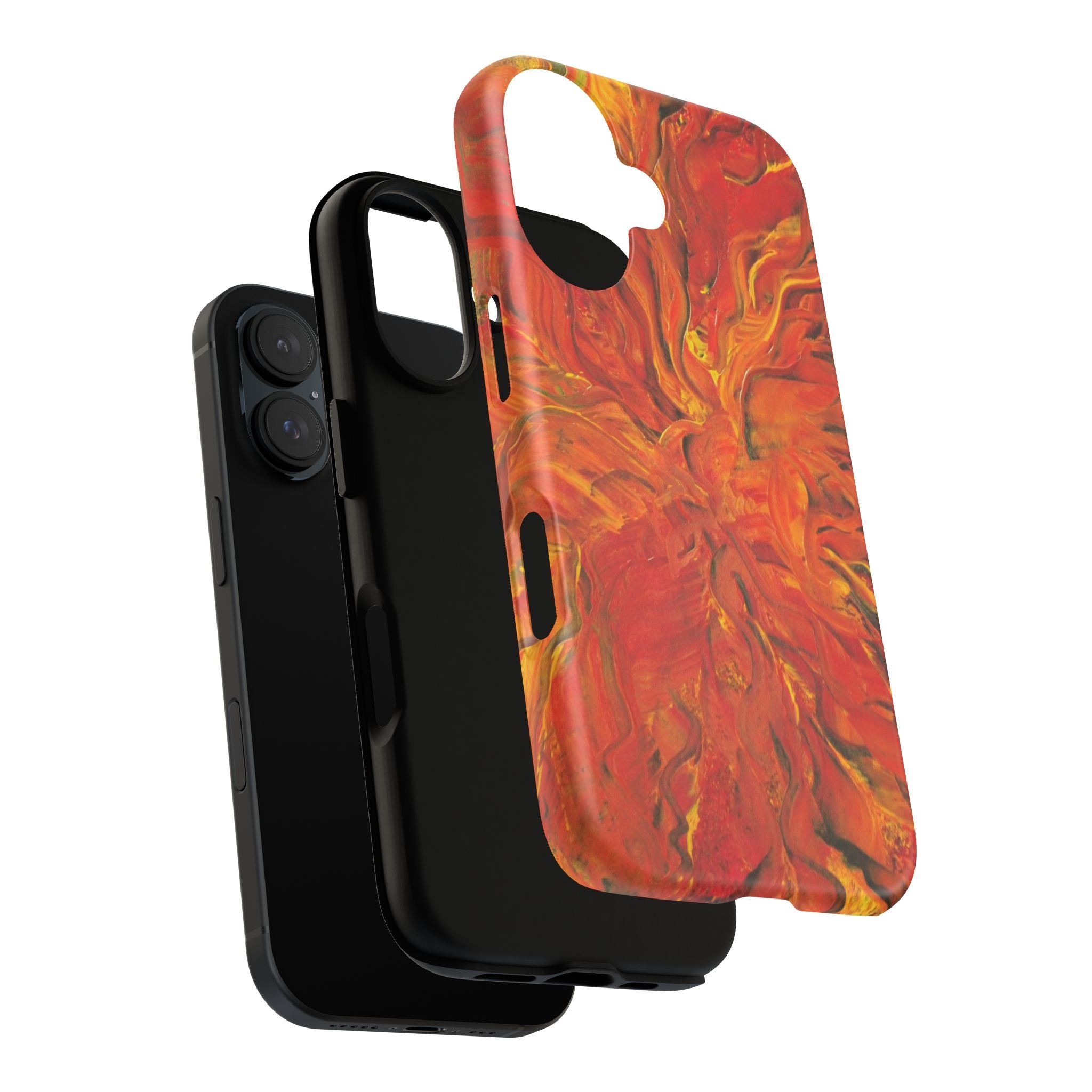 Flame Swirl Tough Phone Case — Abstract Red & Orange Art Protective Cover