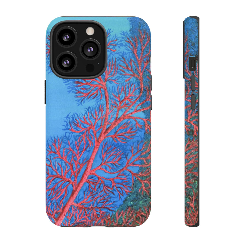 Coral Reef Phone Case — Vibrant Red Sea Fan on Ocean Blue Tough Case